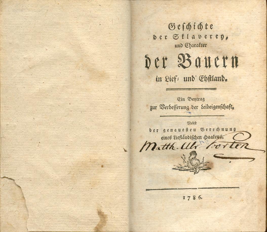 Geschichte der Sklaverey (1786) | 1. Title page