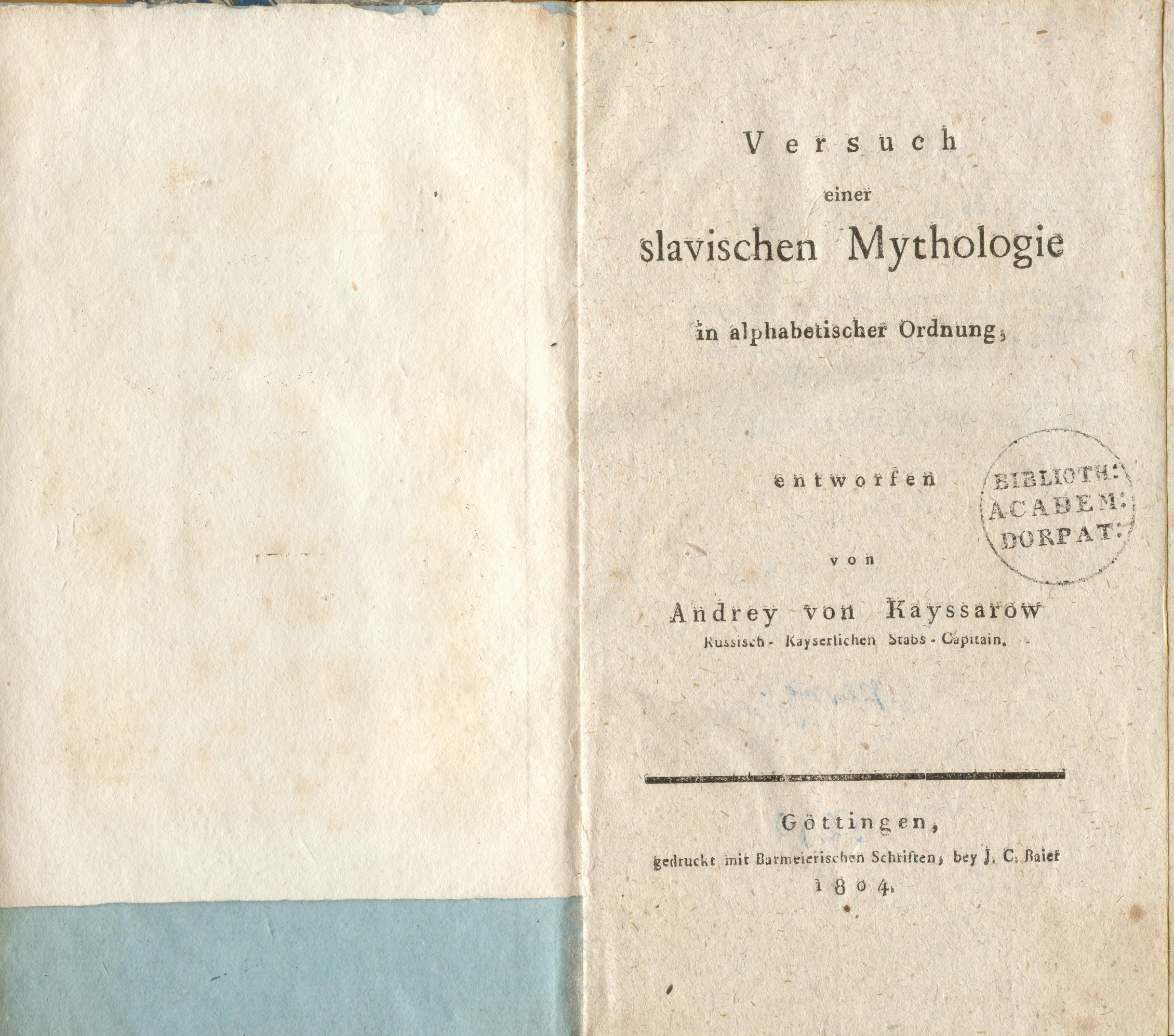 Versuch einer slavischen Mythologie (1804) | 3. Титульный лист