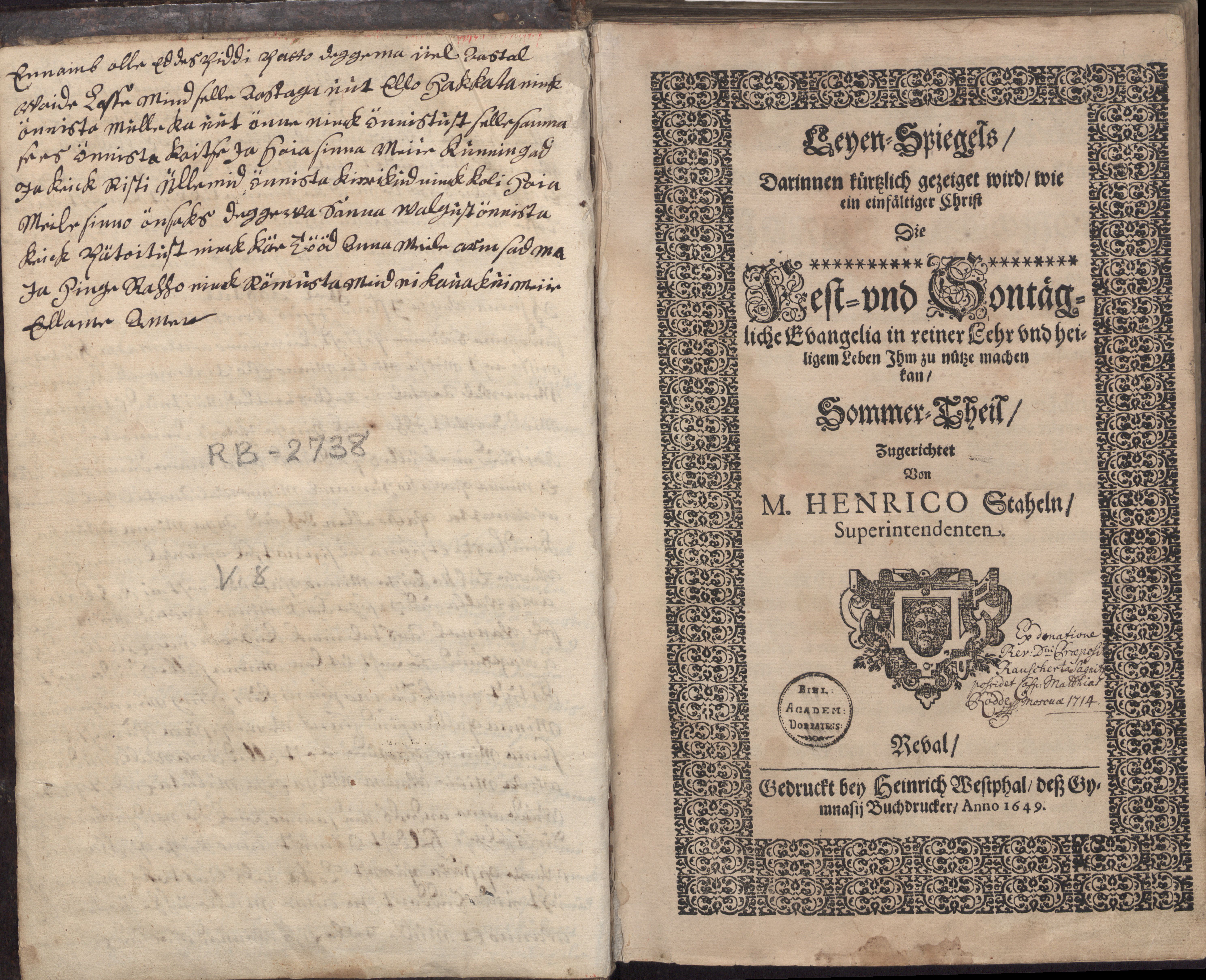 Leyen-Spiegels Sommer-Theil (1649) | 3. Title page