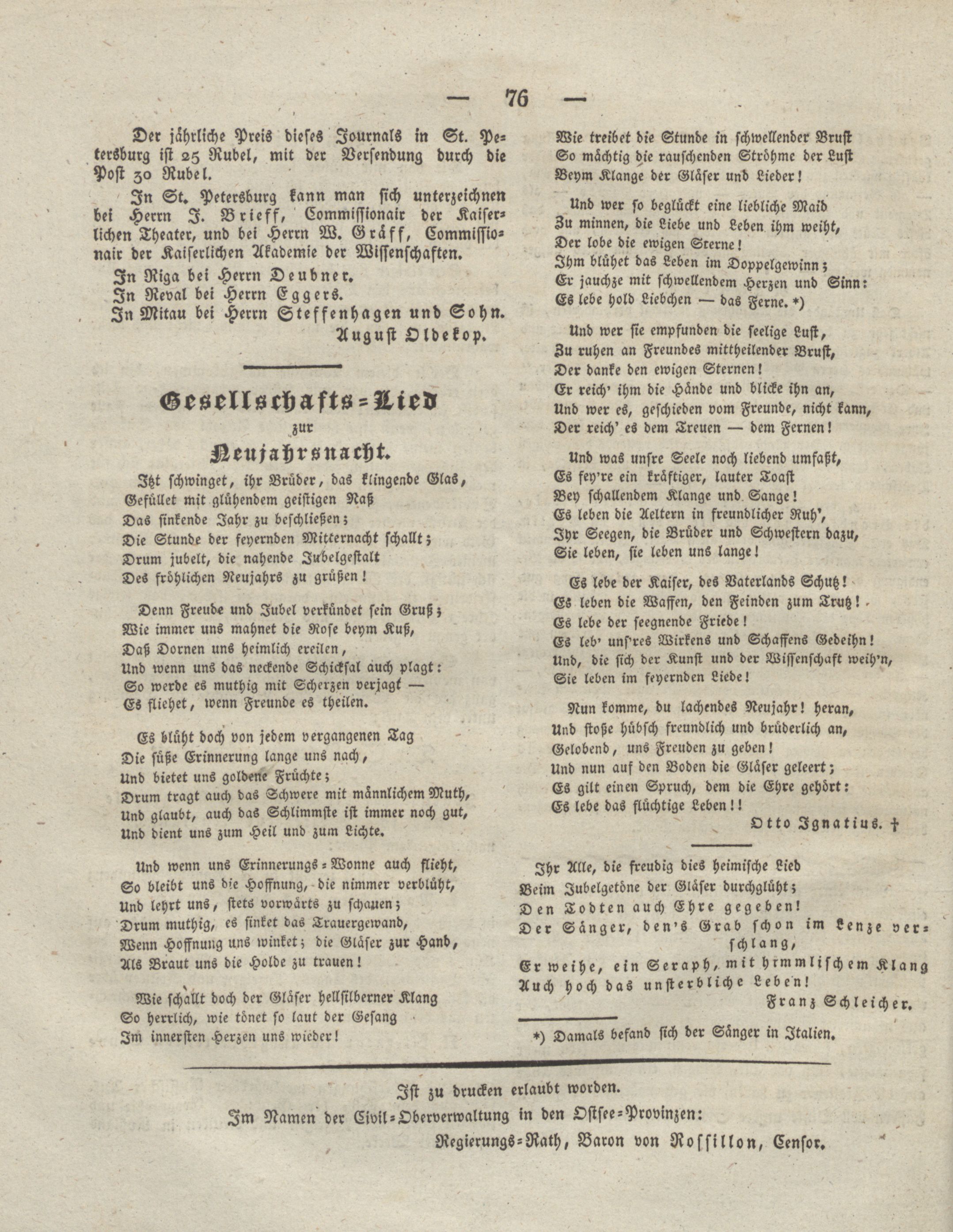 Ihr Alle, die freudig dies heimische Lied (1828) | 1. (76) Haupttext