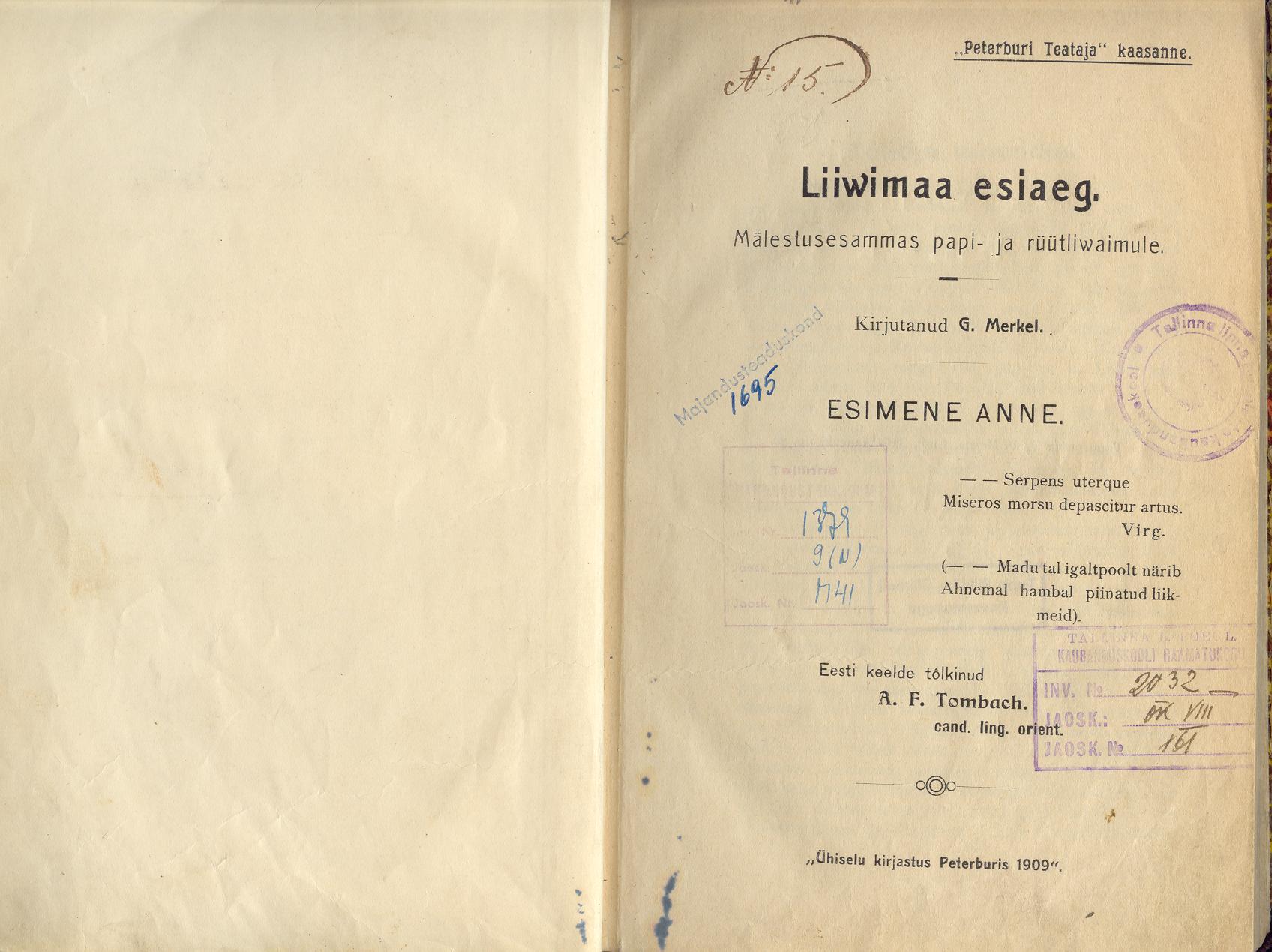 Liiwimaa esiaeg (1909) | 1. Titelblatt