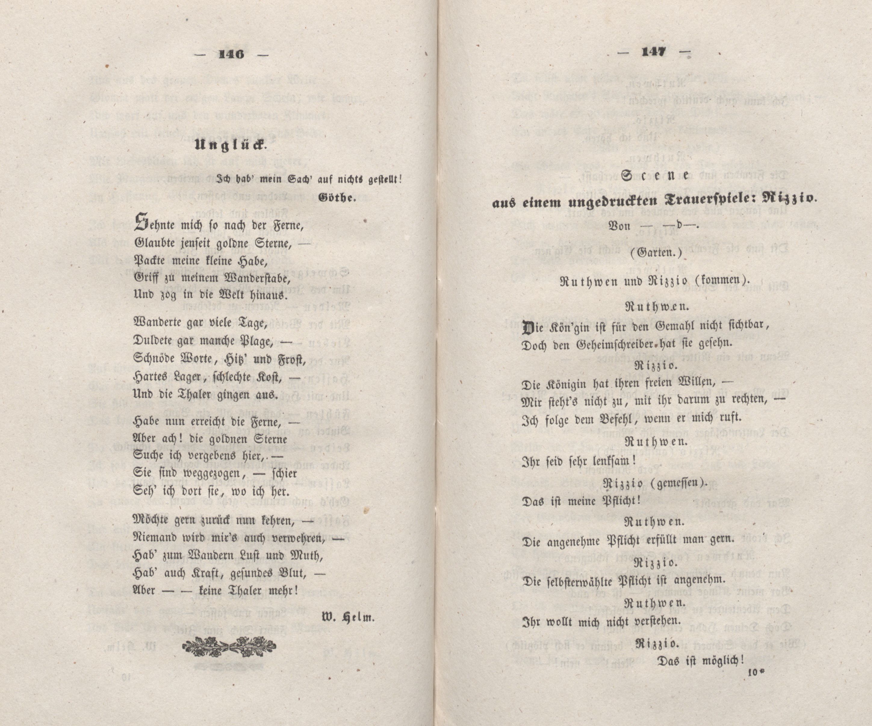 Scene aus einem ungedruckten Trauerspiele: Rizzio (1848) | 1. (146-147) Main body of text