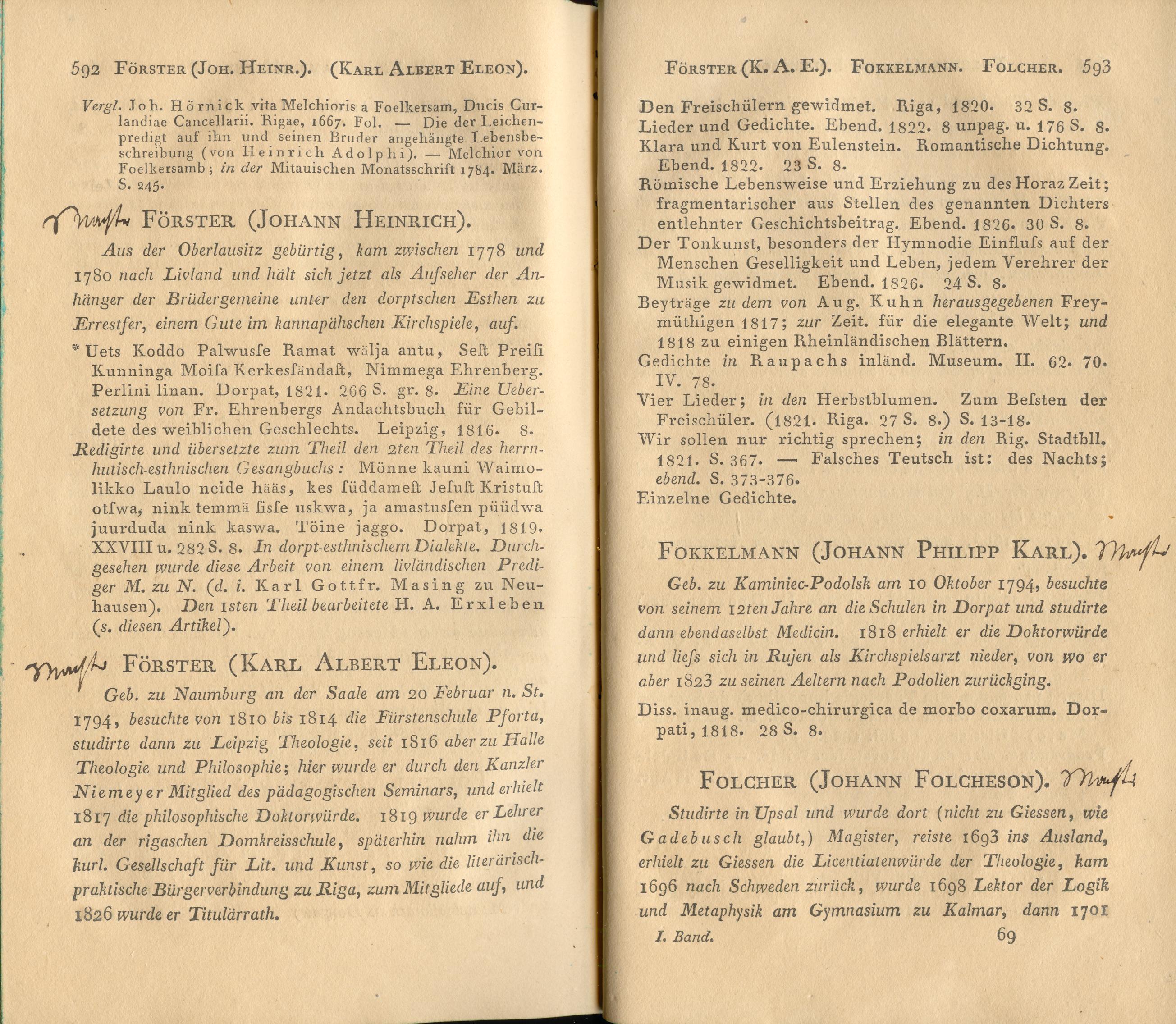 Allgemeines Schriftsteller- und Gelehrten-Lexikon [1/A-F] (1827) | 308. (592-593) Main body of text