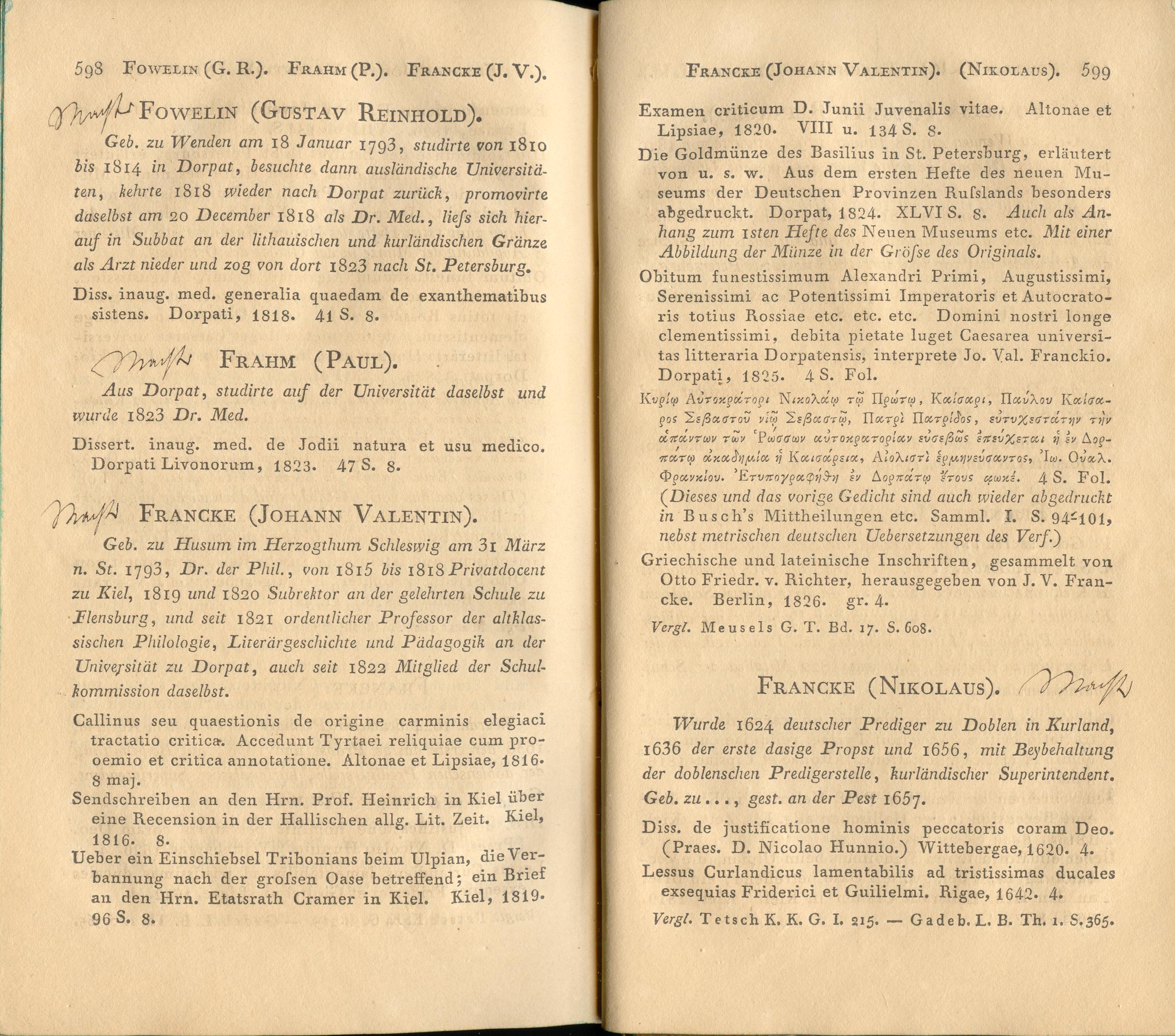 Allgemeines Schriftsteller- und Gelehrten-Lexikon [1/A-F] (1827) | 311. (598-599) Main body of text