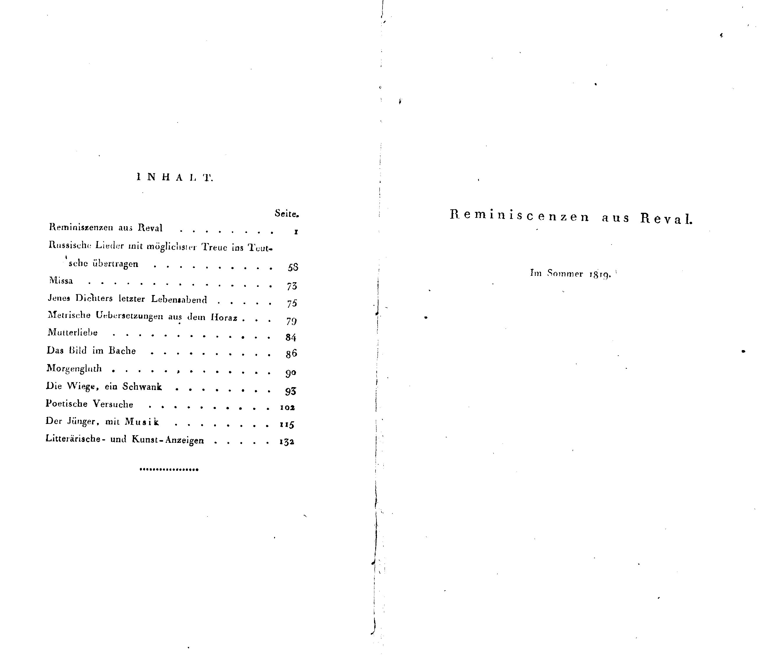 Inländisches Museum [1/1] (1820) | 9. (1) Table of contents