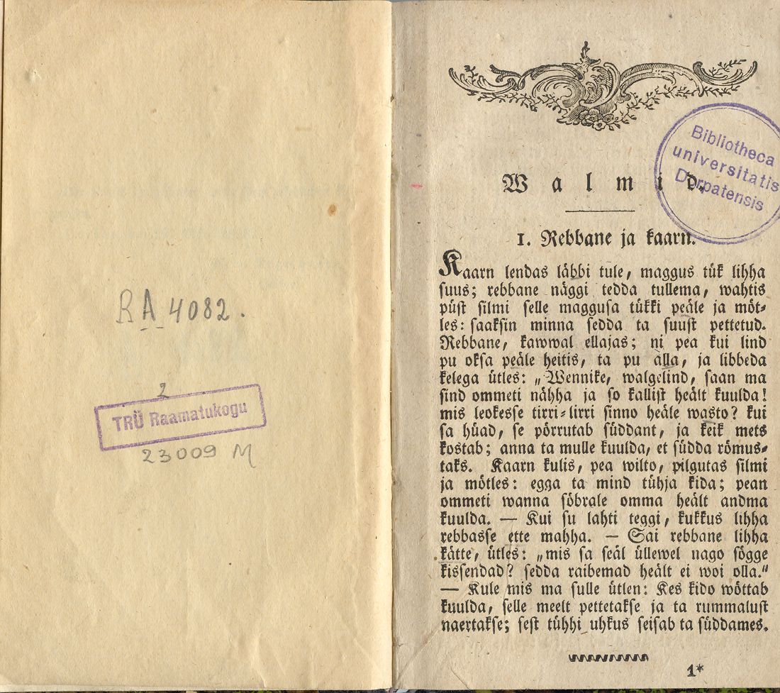 Rebbane ja kaarn (1838) | 1. (3) Main body of text