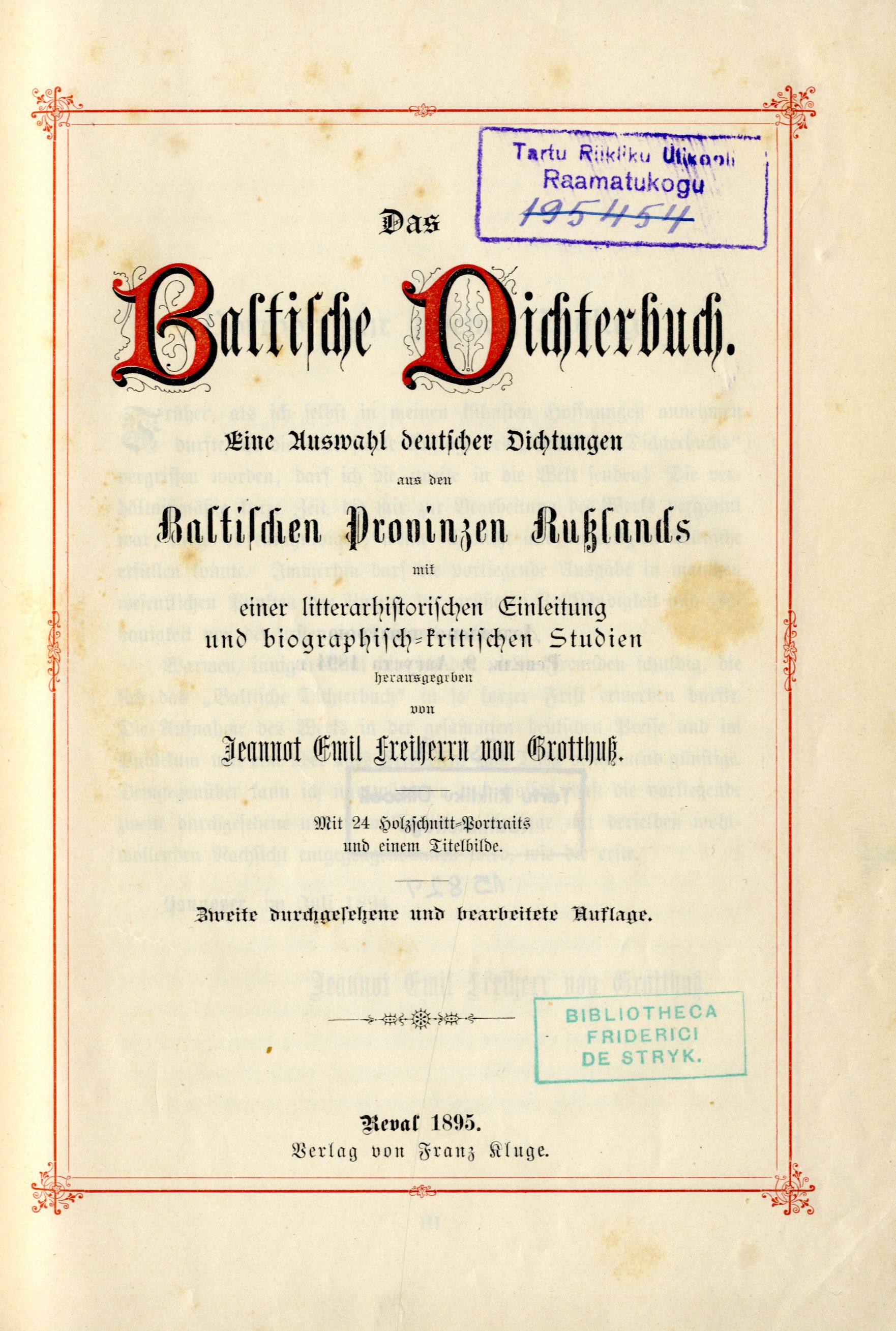 Das Baltische Dichterbuch (1895) | 3. Title page