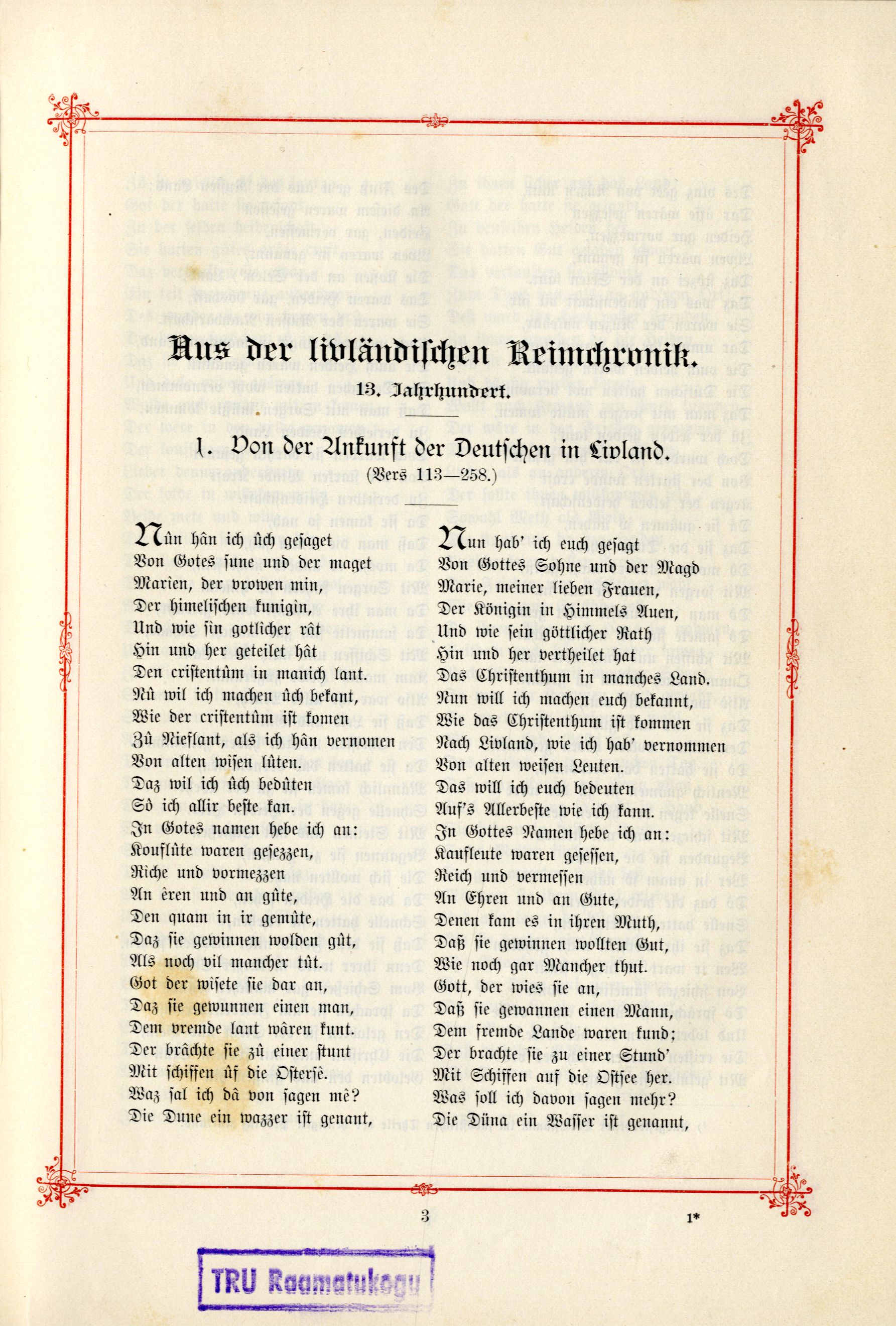 Aus der livländischen Reimchronik (1895) | 1. (3) Põhitekst