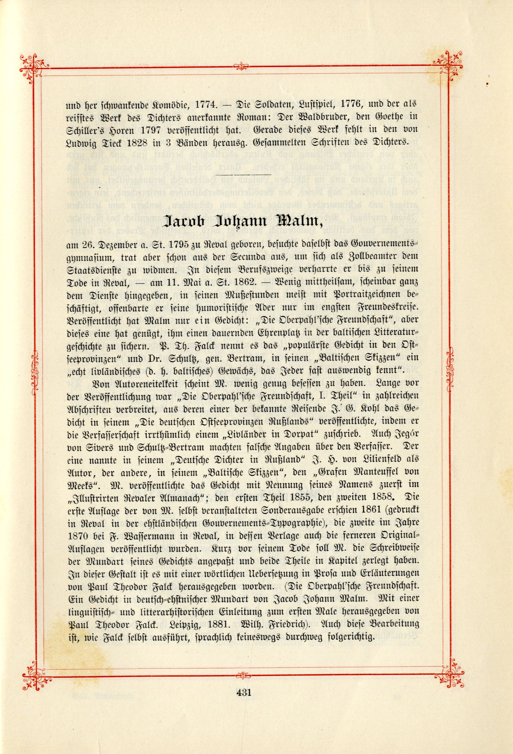 Jacob Johann Malm (1895) | 1. (431) Põhitekst