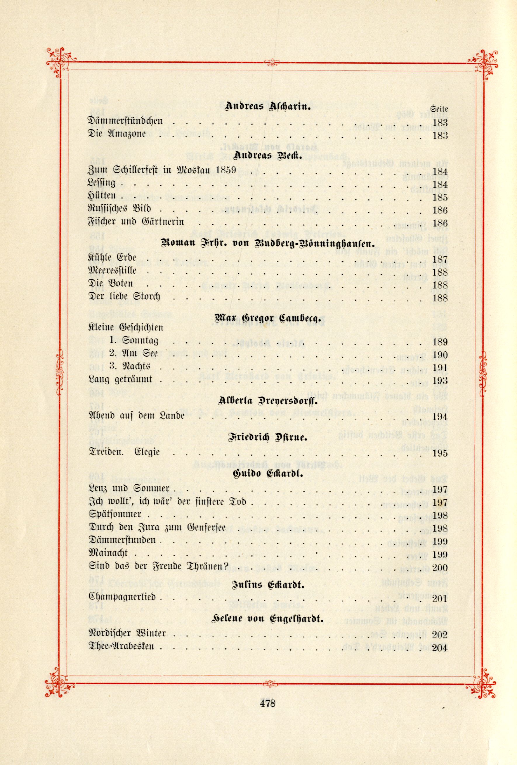 Das Baltische Dichterbuch (1895) | 524. (478) Table of contents
