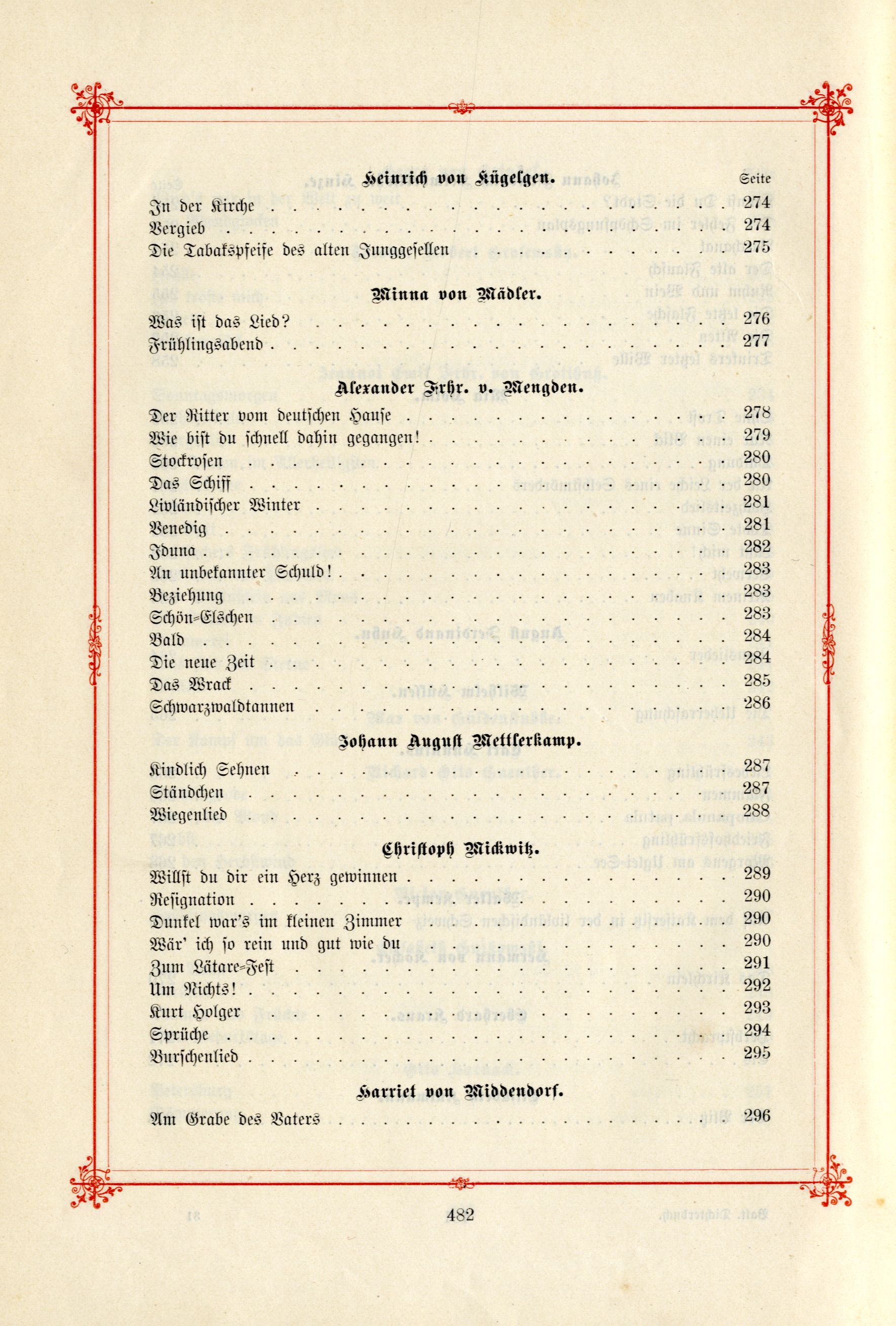 Das Baltische Dichterbuch (1895) | 528. (482) Sisukord