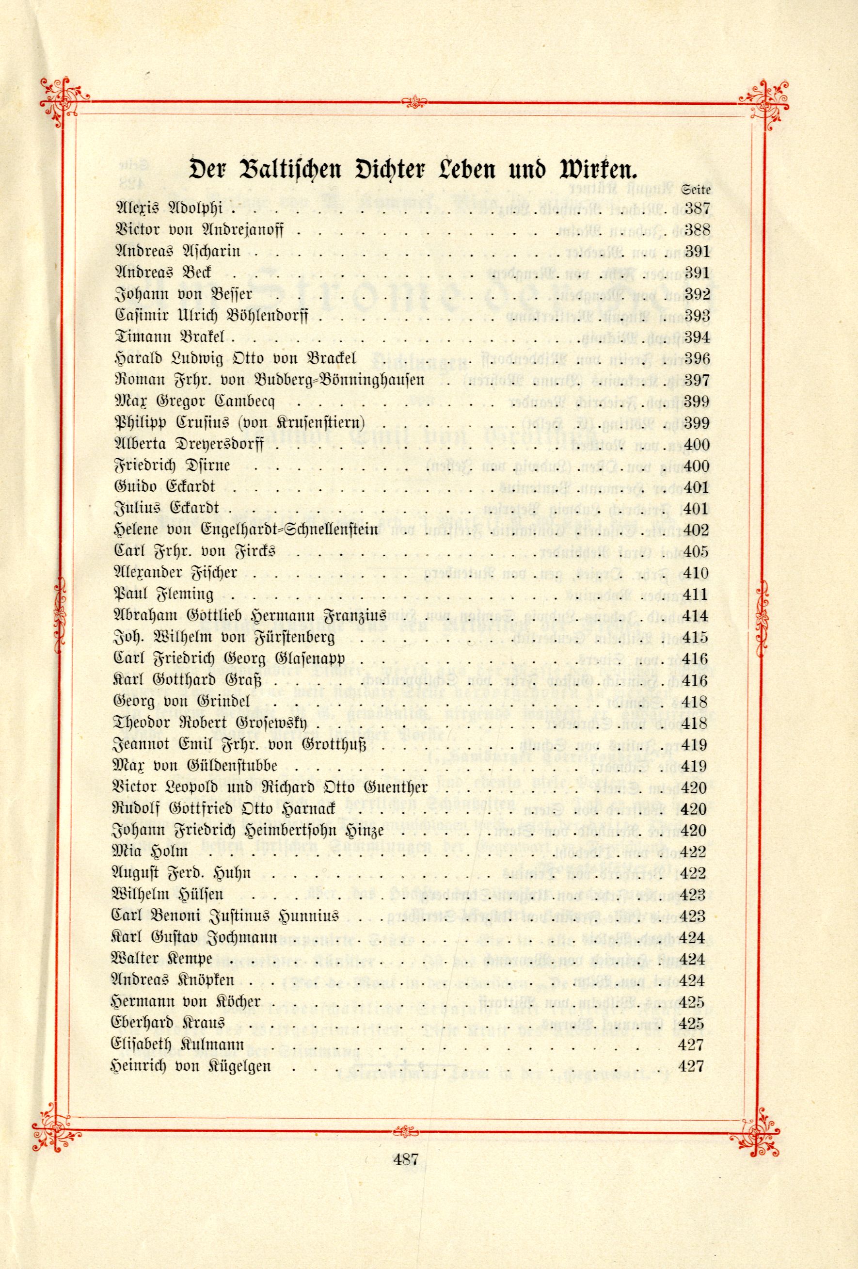 Das Baltische Dichterbuch (1895) | 533. (487) Table of contents