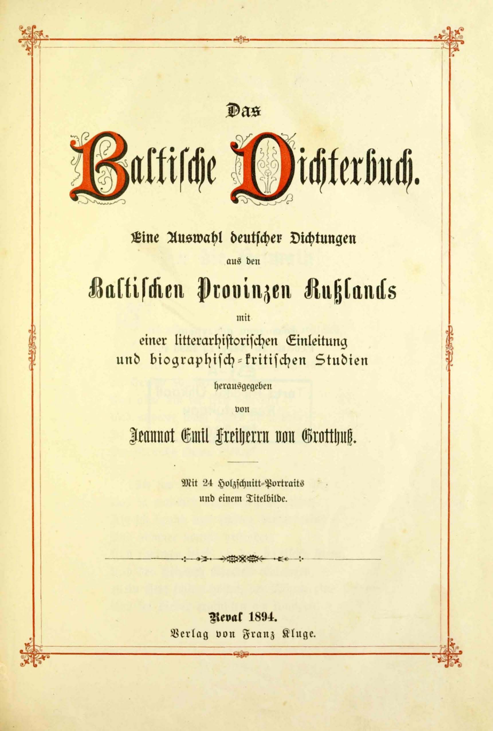 Das Baltische Dichterbuch (1894) | 1. Tiitelleht