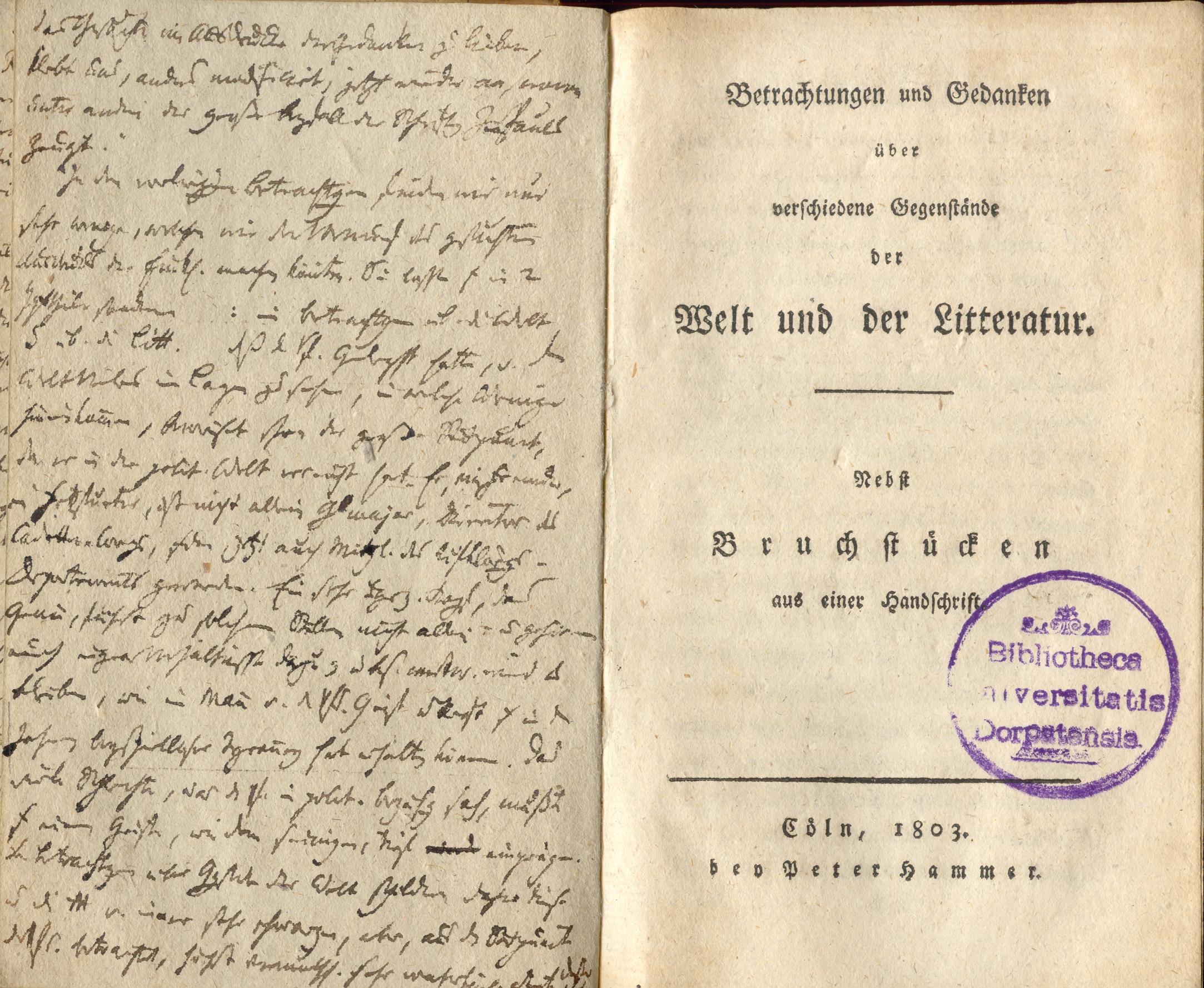 Betrachtungen und Gedanken [1] (1803) | 2. Title page