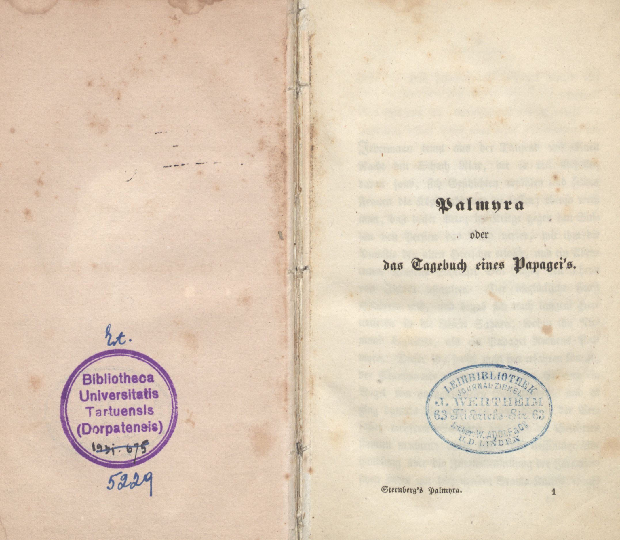 Palmyra oder das Tagebuch eines Papagei's (1838) | 3. Täiendtiitelleht