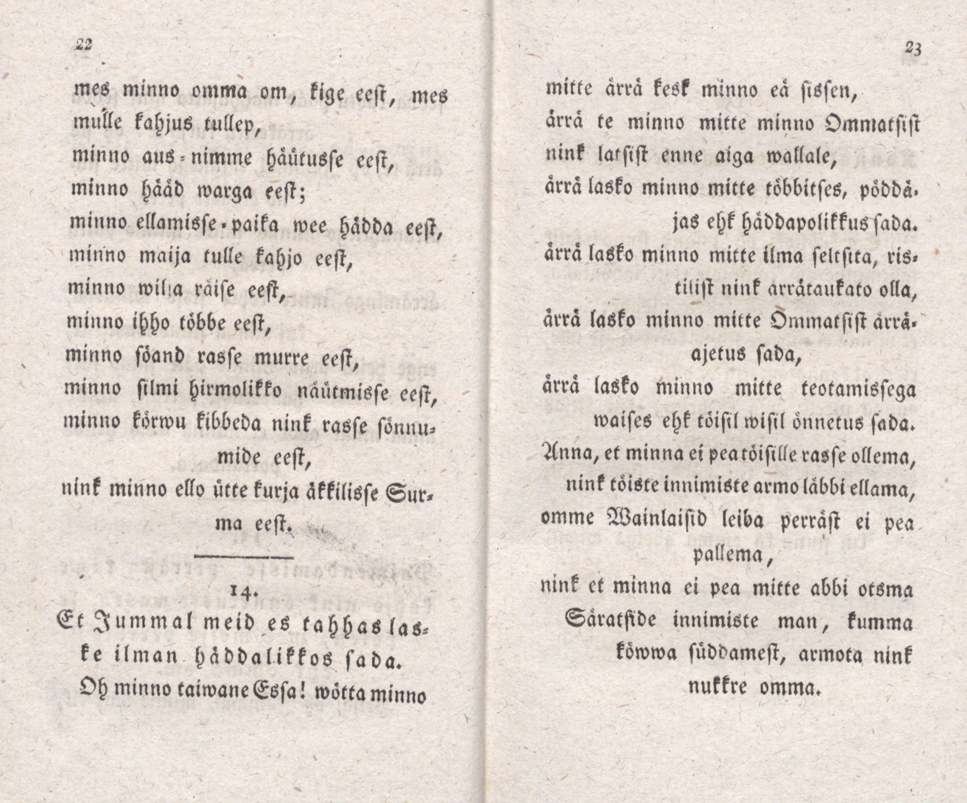 Kristlik nink söamelik Palwusse-Ramat Ma-Ristiinnimissille tarbis (1820) | 12. (22-23) Main body of text
