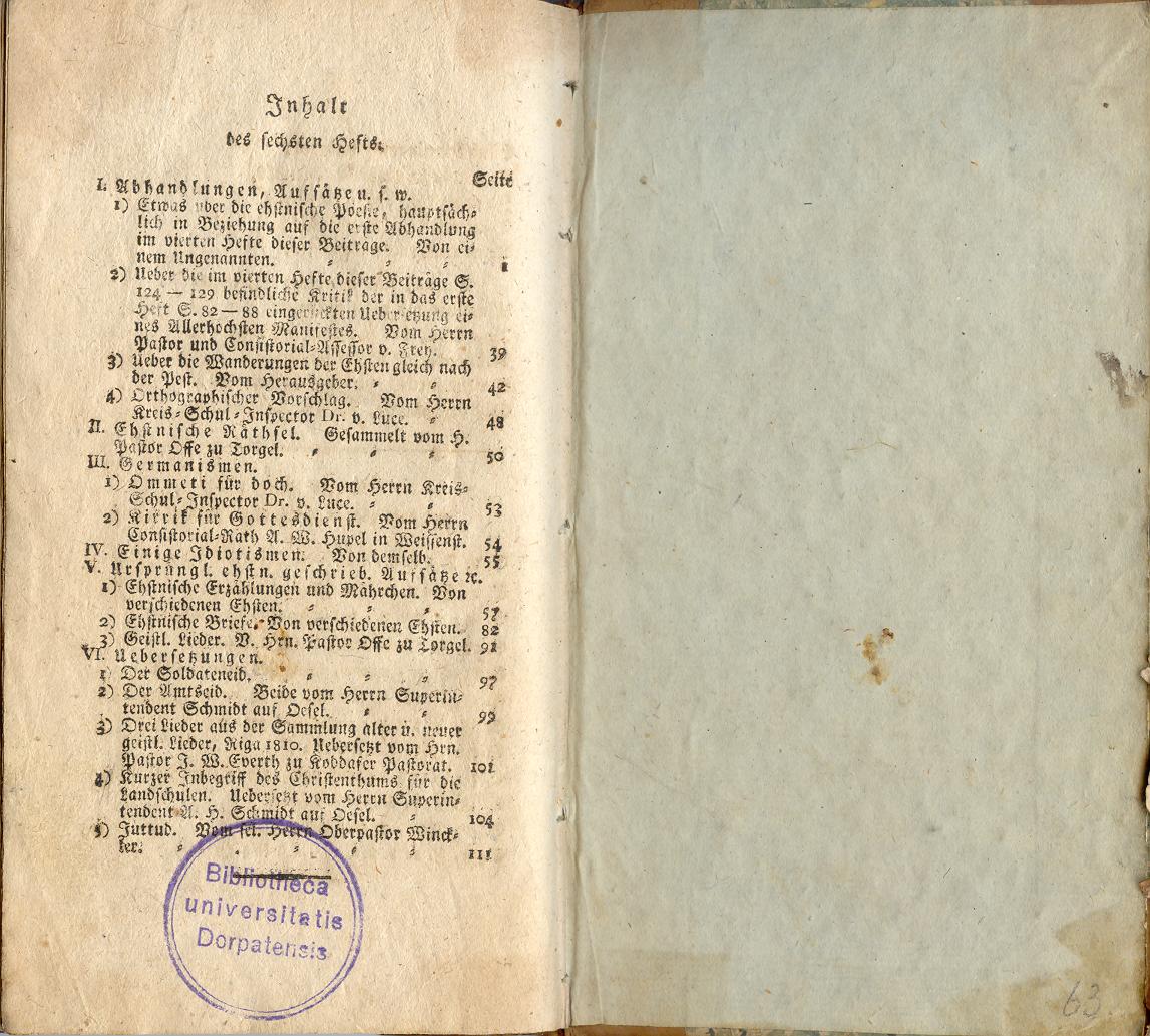 Beiträge [06] (1816) | 69. Inhaltsverzeichnis