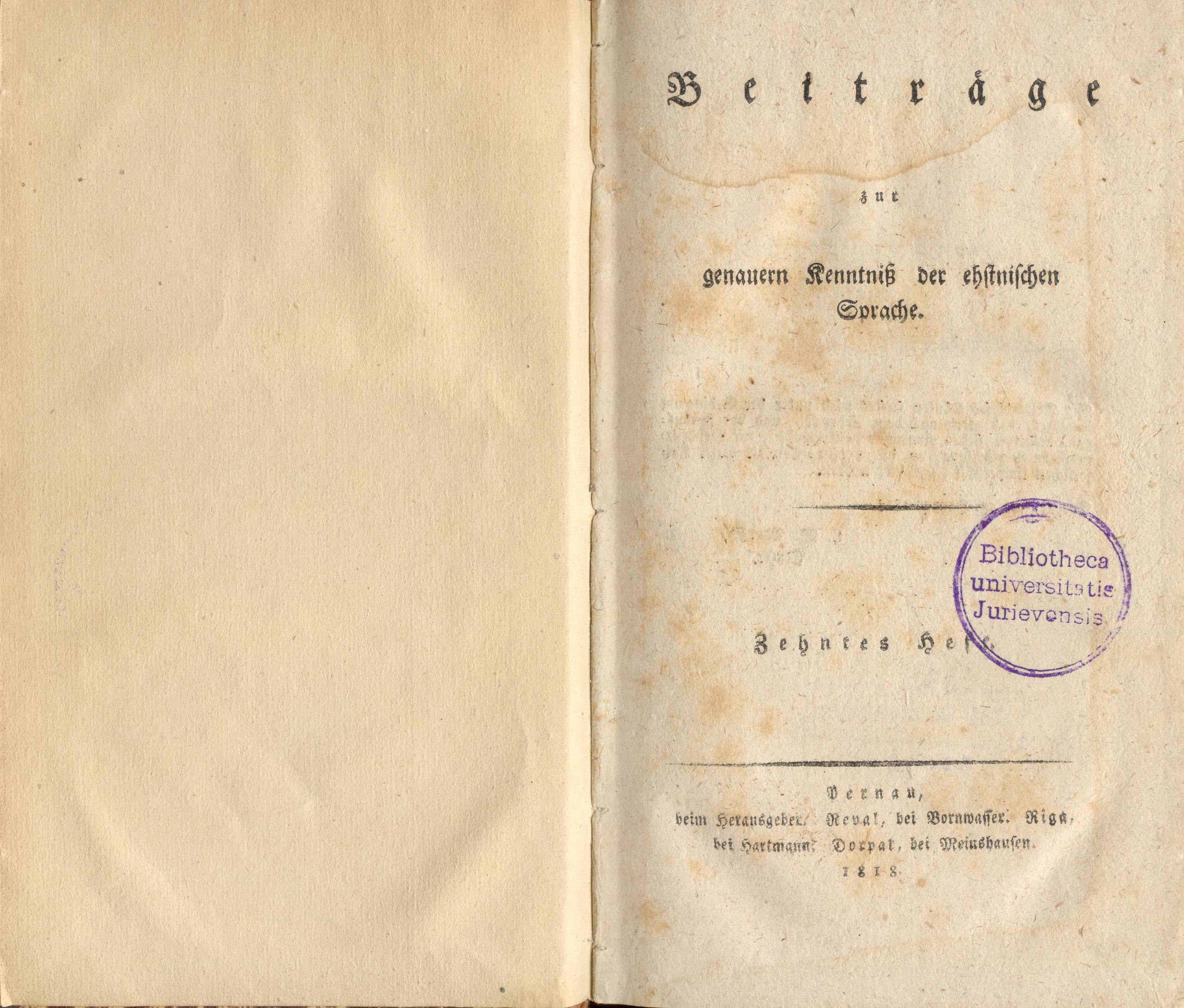Beiträge [10] (1818) | 2. Titelblatt
