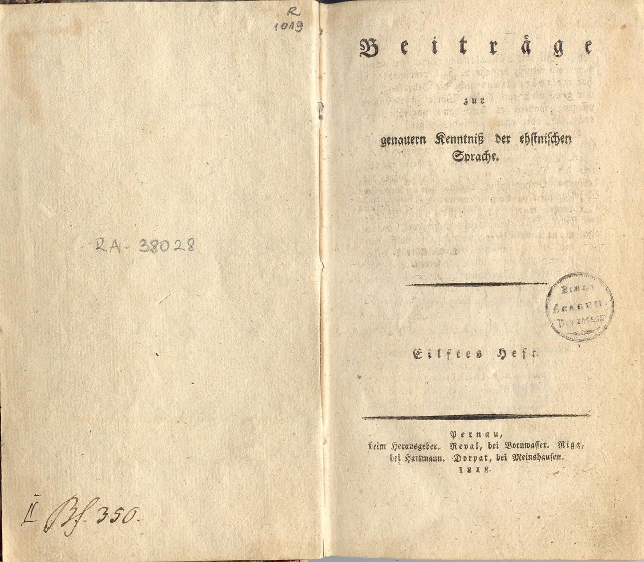 Beiträge [11] (1818) | 1. Titelblatt