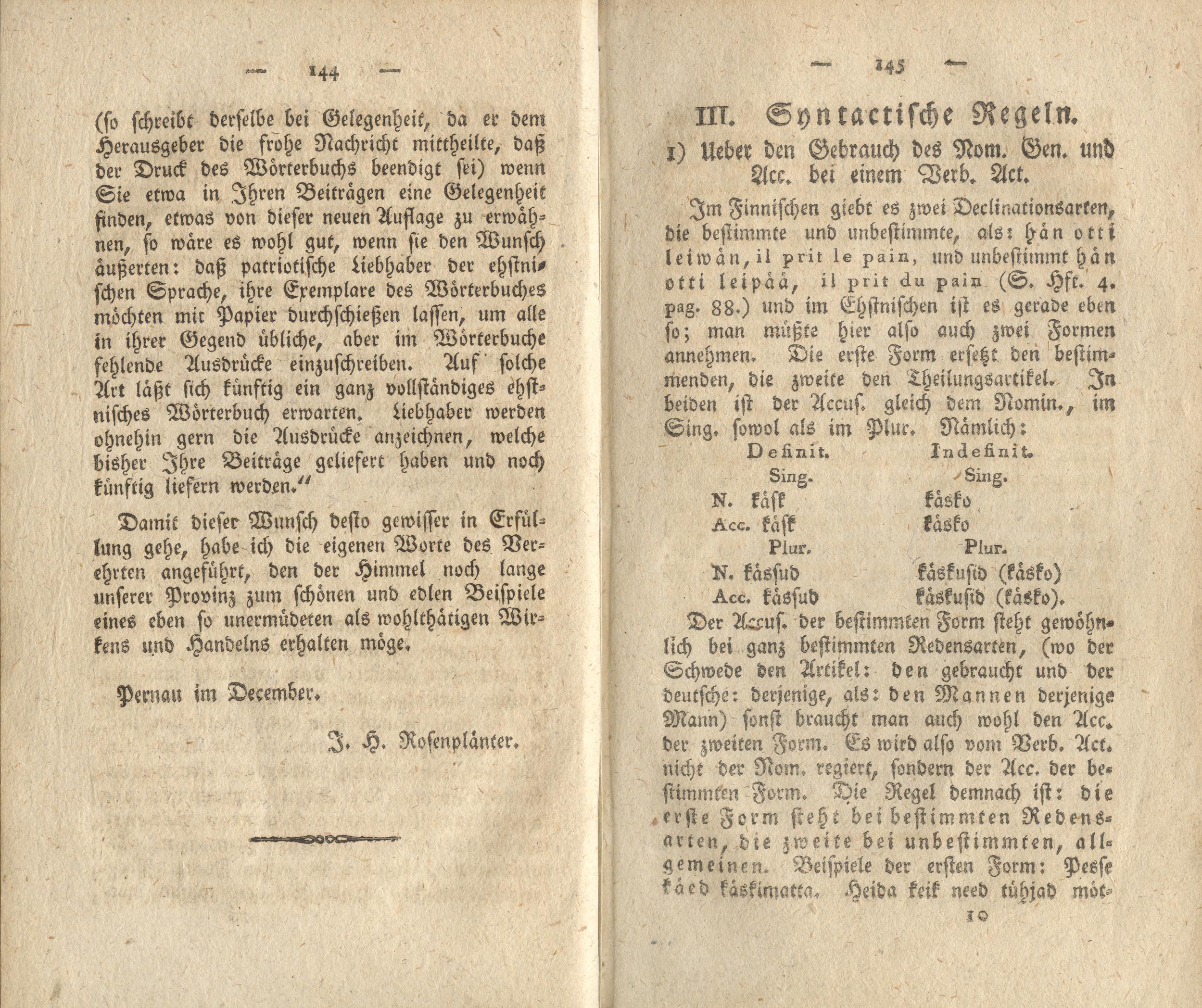Ueber den Gebrauch des Nom. Gen. und Acc. bei einem Verb. Act. (1818) | 1. (144-145) Põhitekst