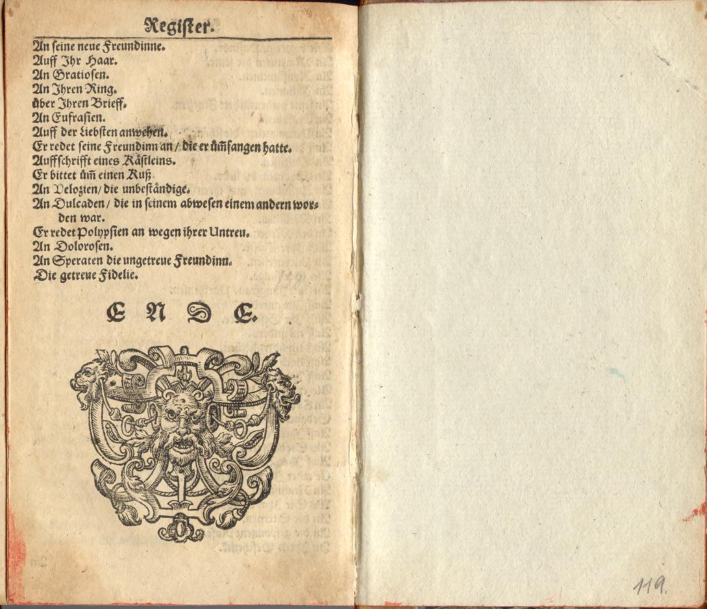 Teütsche Poemata (1642) | 361. (696) Table of contents