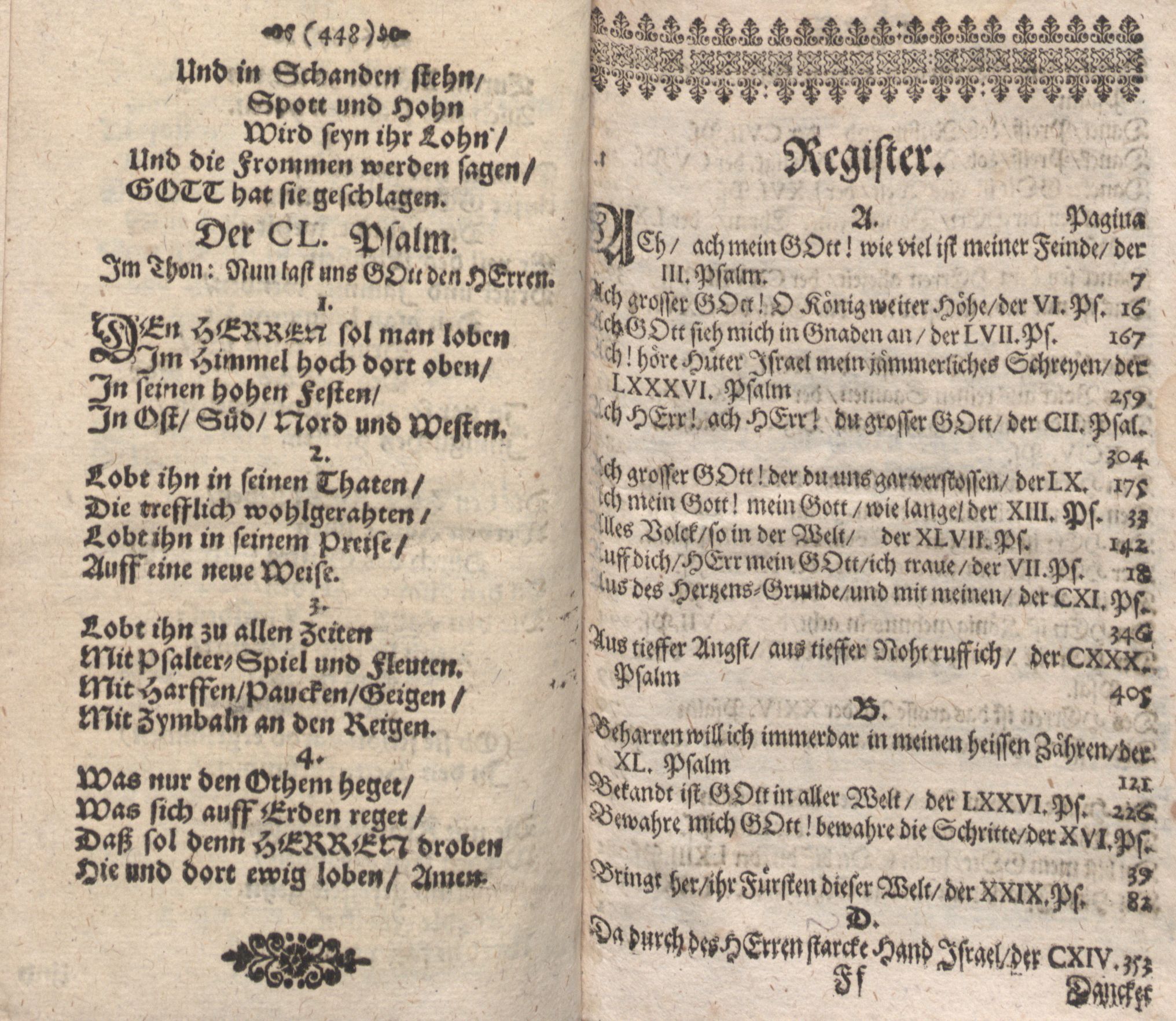 Der 150. Psalm (1686) | 1. (448) Põhitekst, Register