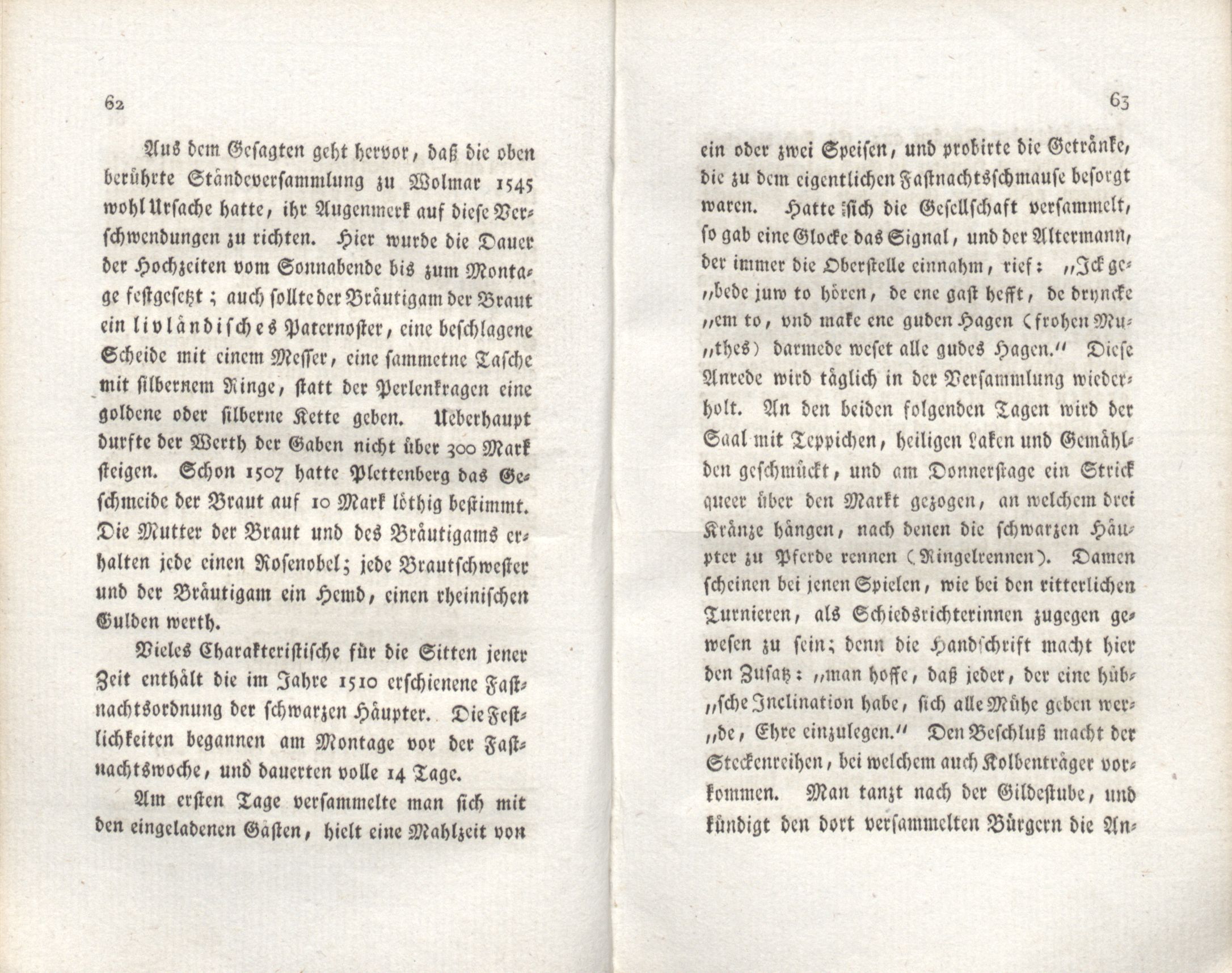 Schilderungen des Luxus, der Sitten und Gebräuche der Livländer zur Zeit der Ordensregierung (1818) | 21. (62-63) Haupttext