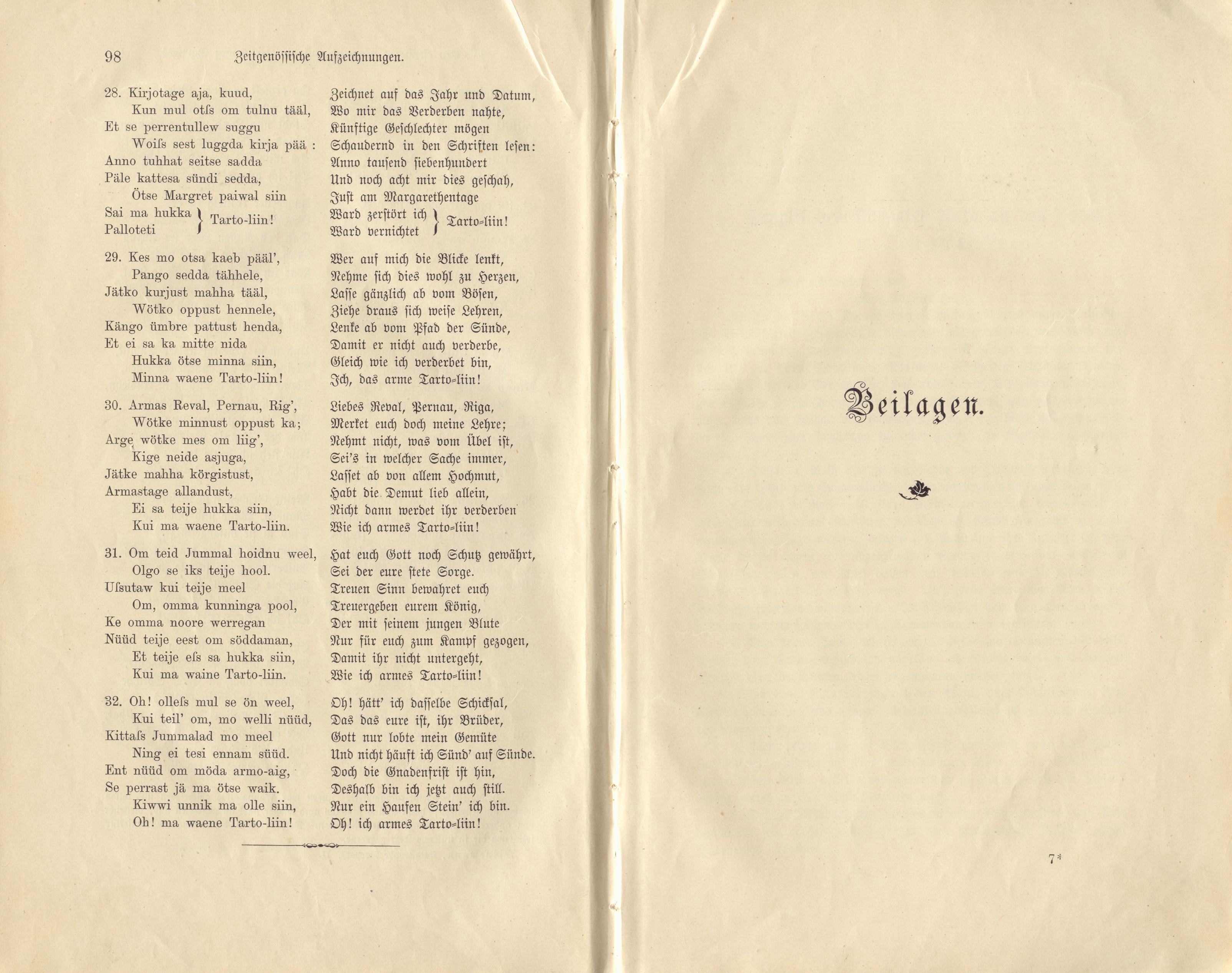 Ein estnisches Klagelied auf die Zerstörung Dorpats und sein Verfasser (1902) | 9. (98-99) Основной текст