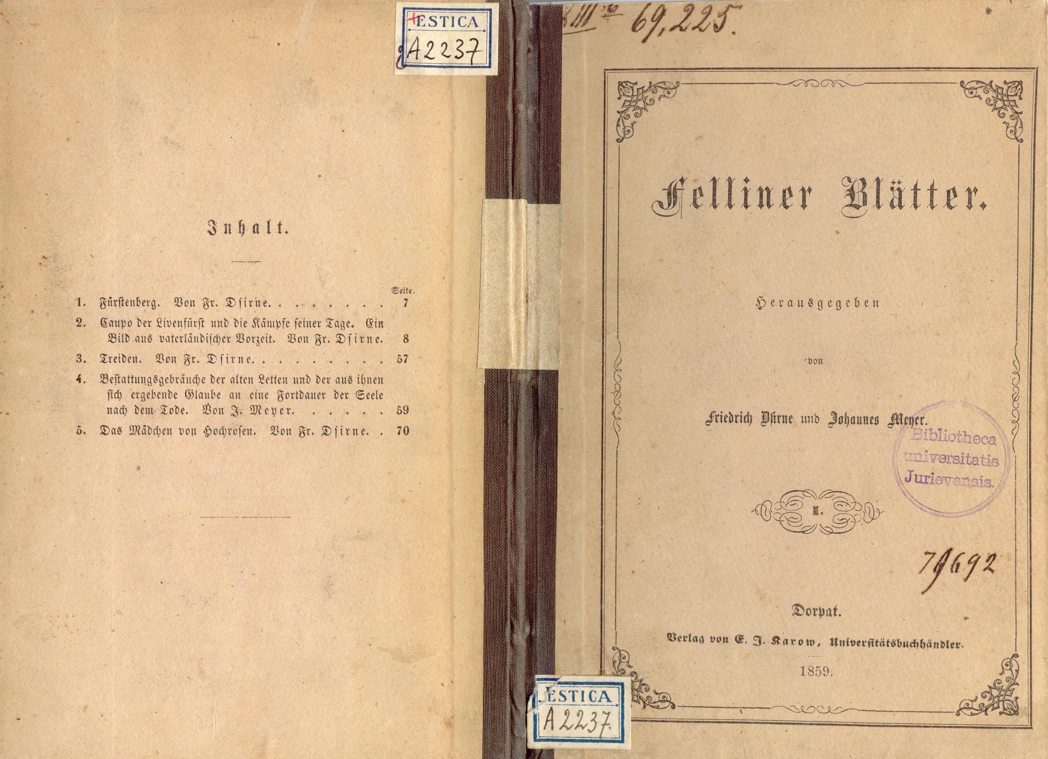 Felliner Blätter (1859) | 1. Buchdeckel