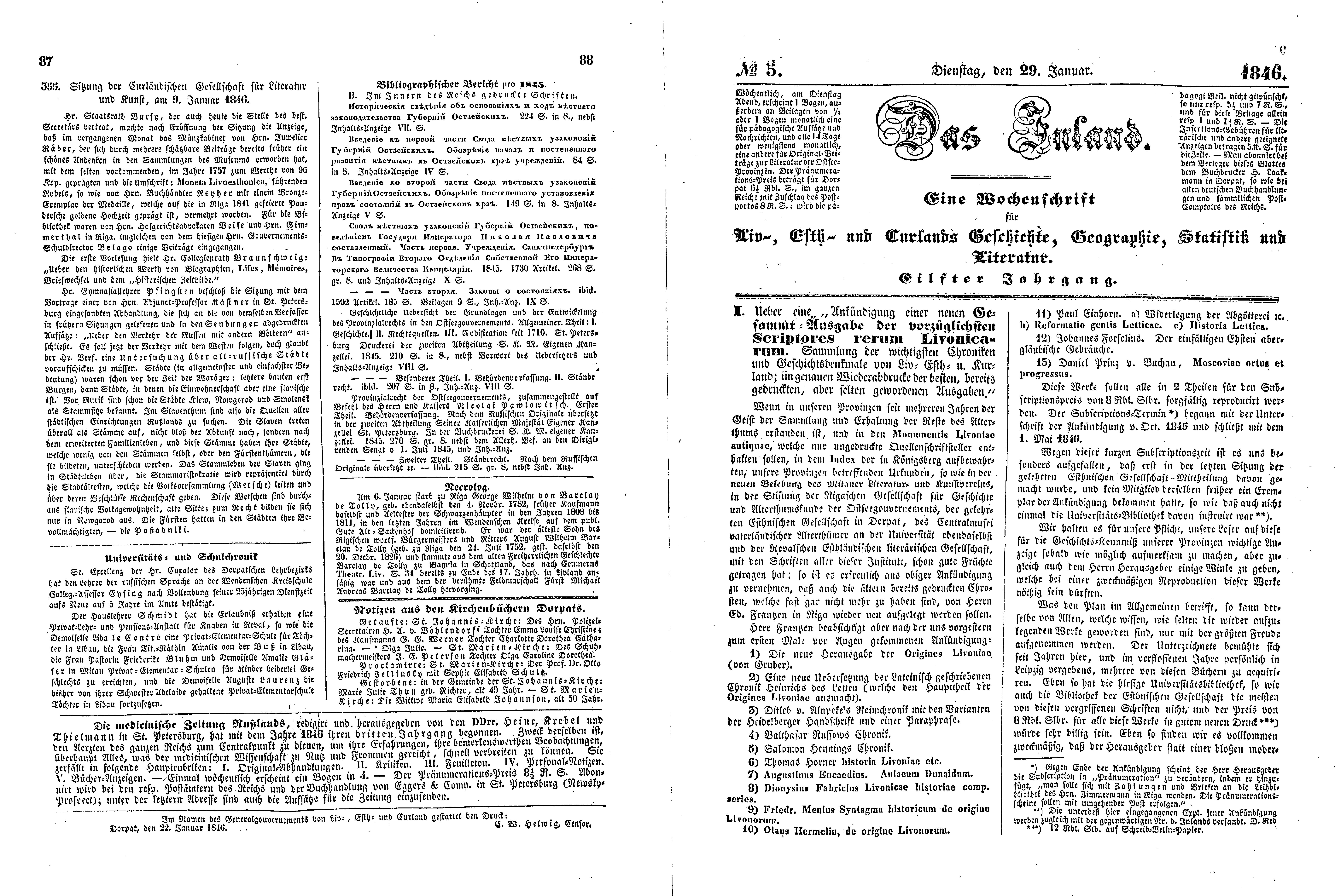 Das Inland [11] (1846) | 27. (87-90) Põhitekst