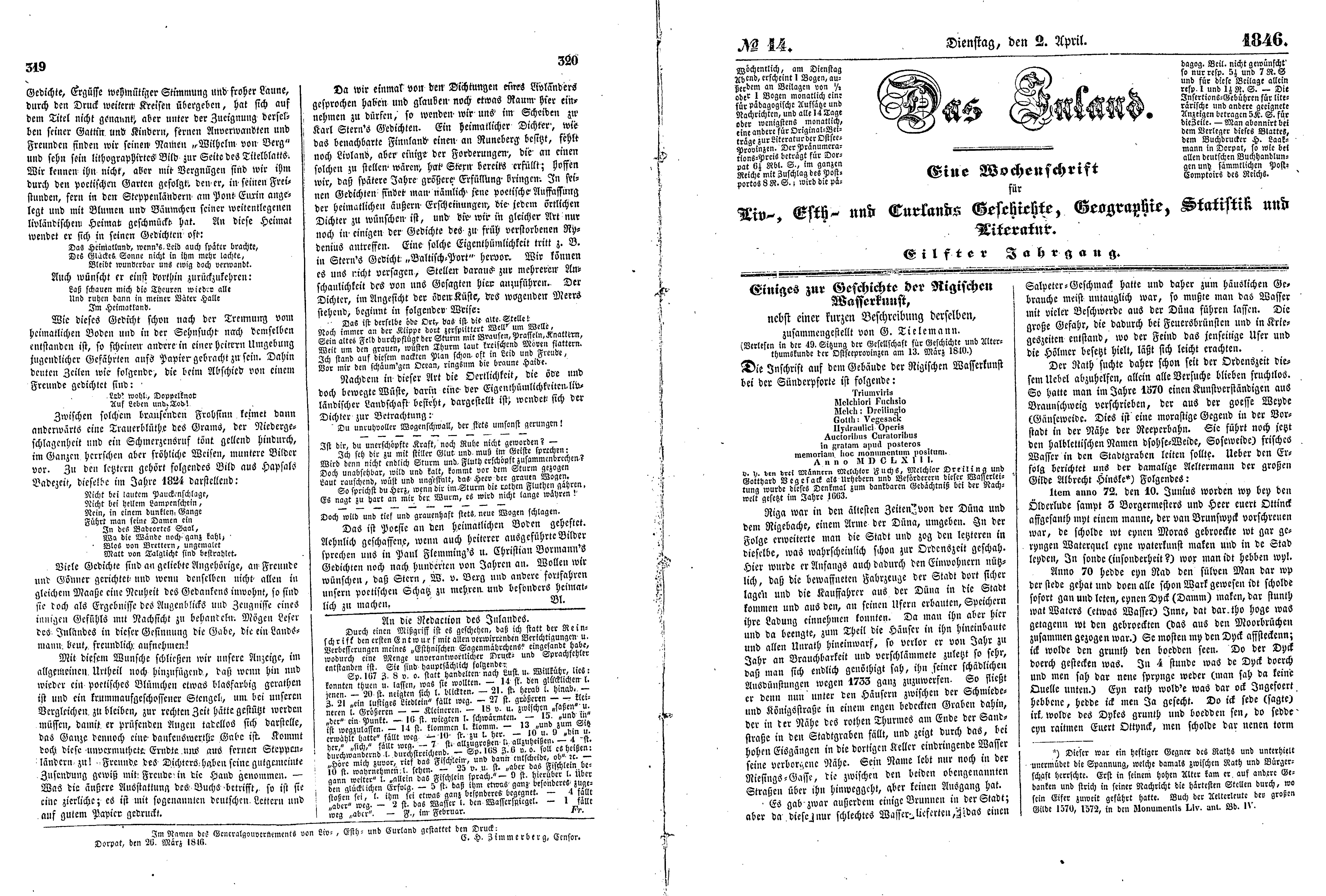 Das Inland [11] (1846) | 85. (319-322) Haupttext
