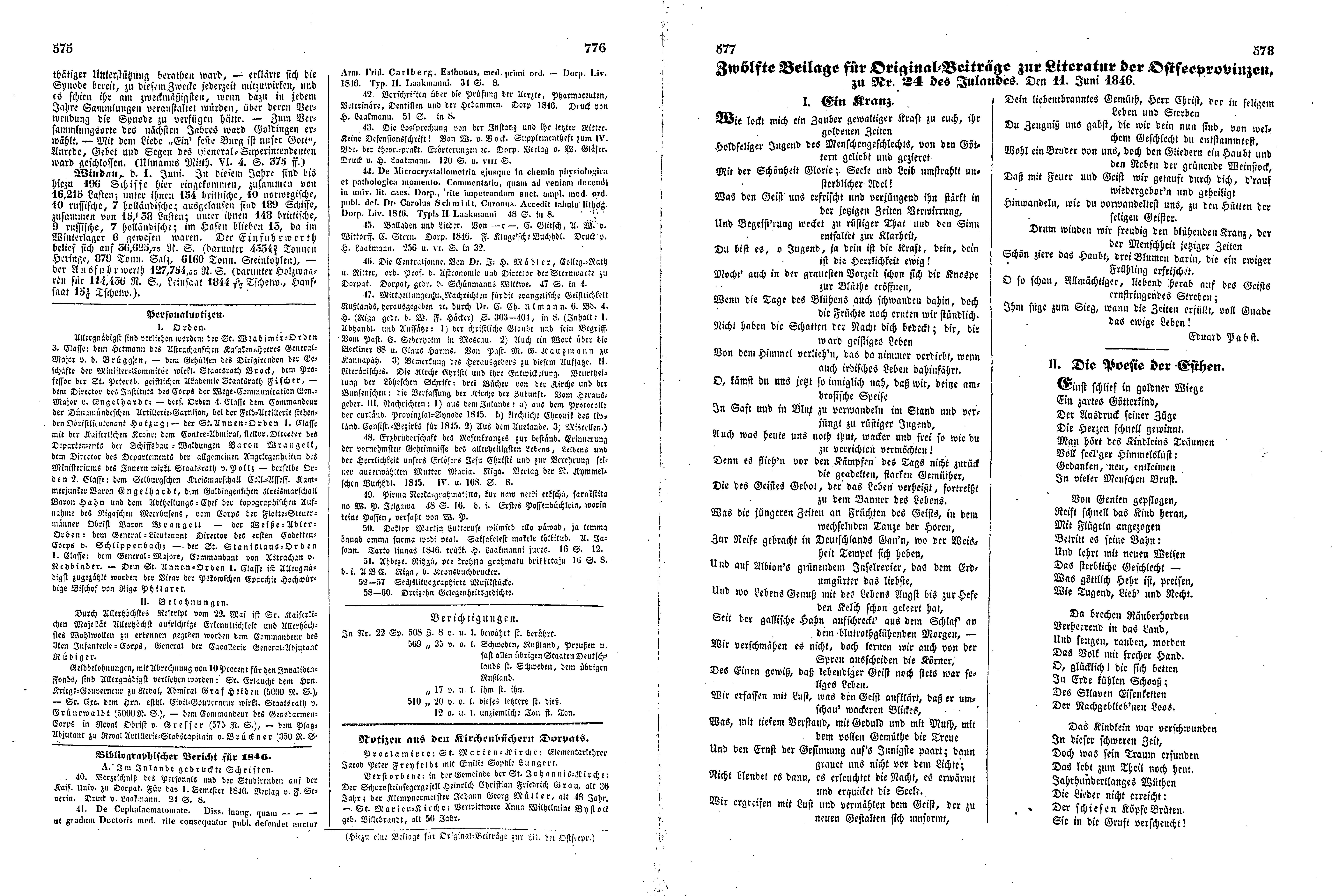 Das Inland [11] (1846) | 149. (575-578) Põhitekst