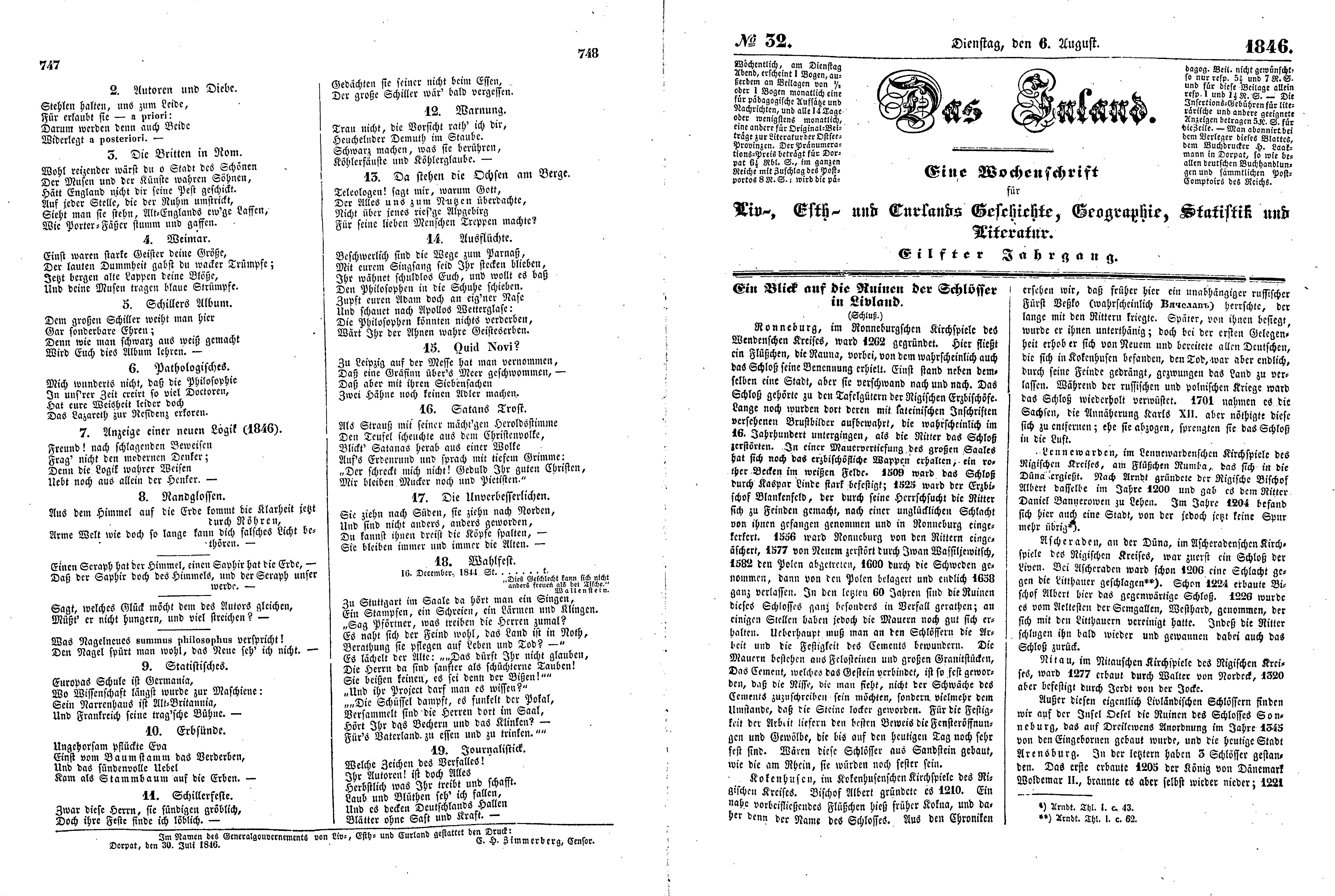 Das Inland [11] (1846) | 192. (747-750) Põhitekst