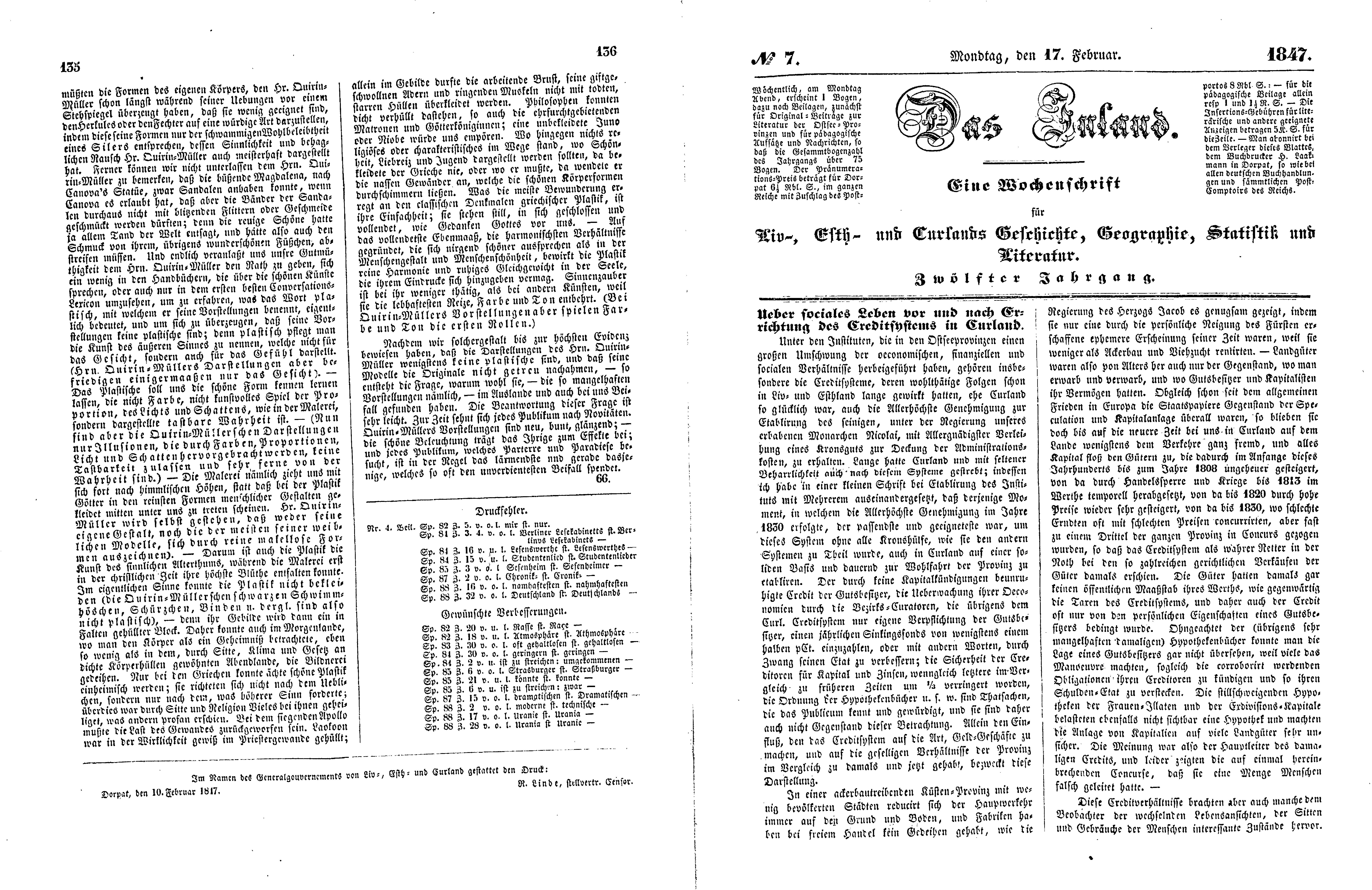 Das Inland [12] (1847) | 39. (135-138) Haupttext