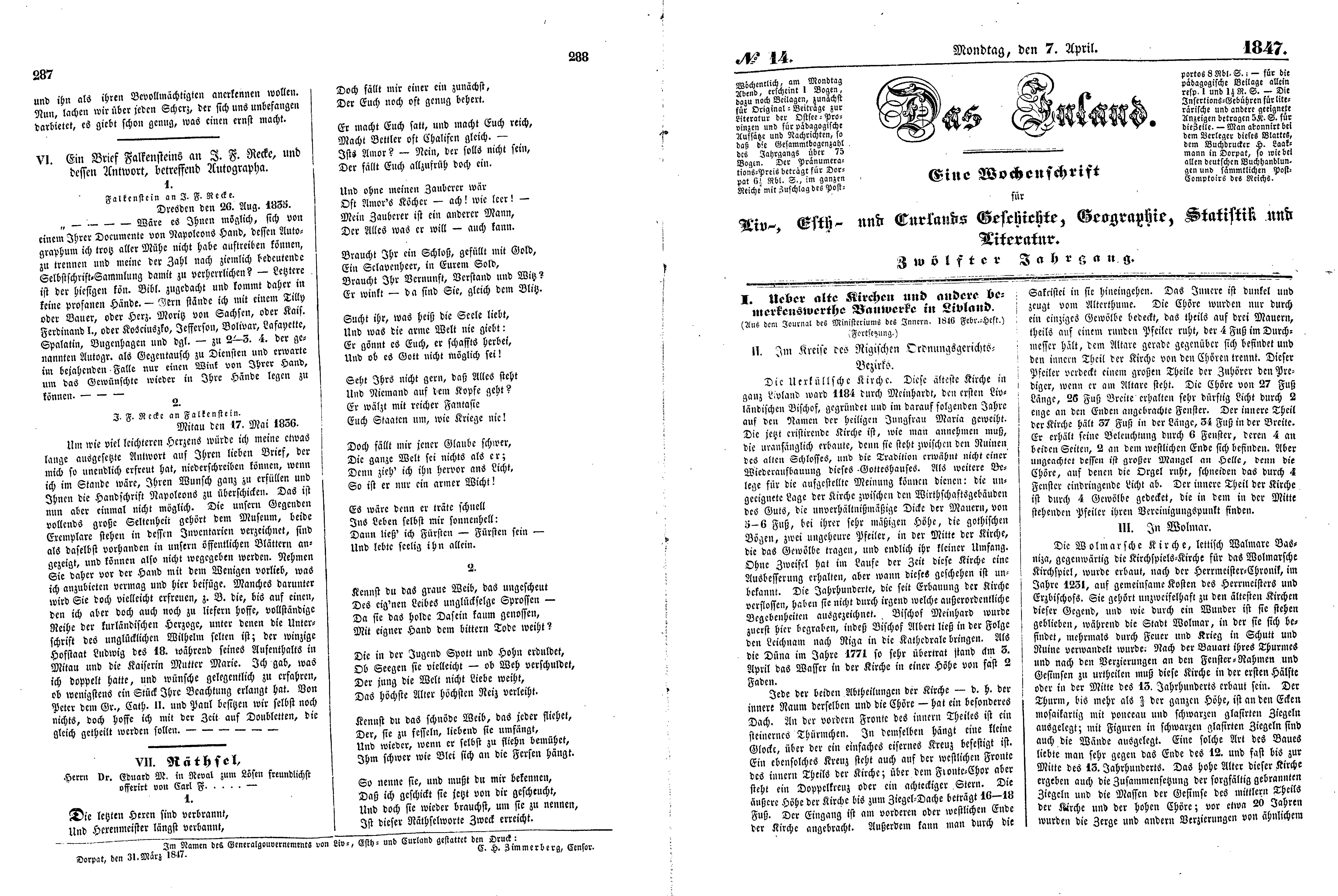 Das Inland [12] (1847) | 77. (287-290) Haupttext