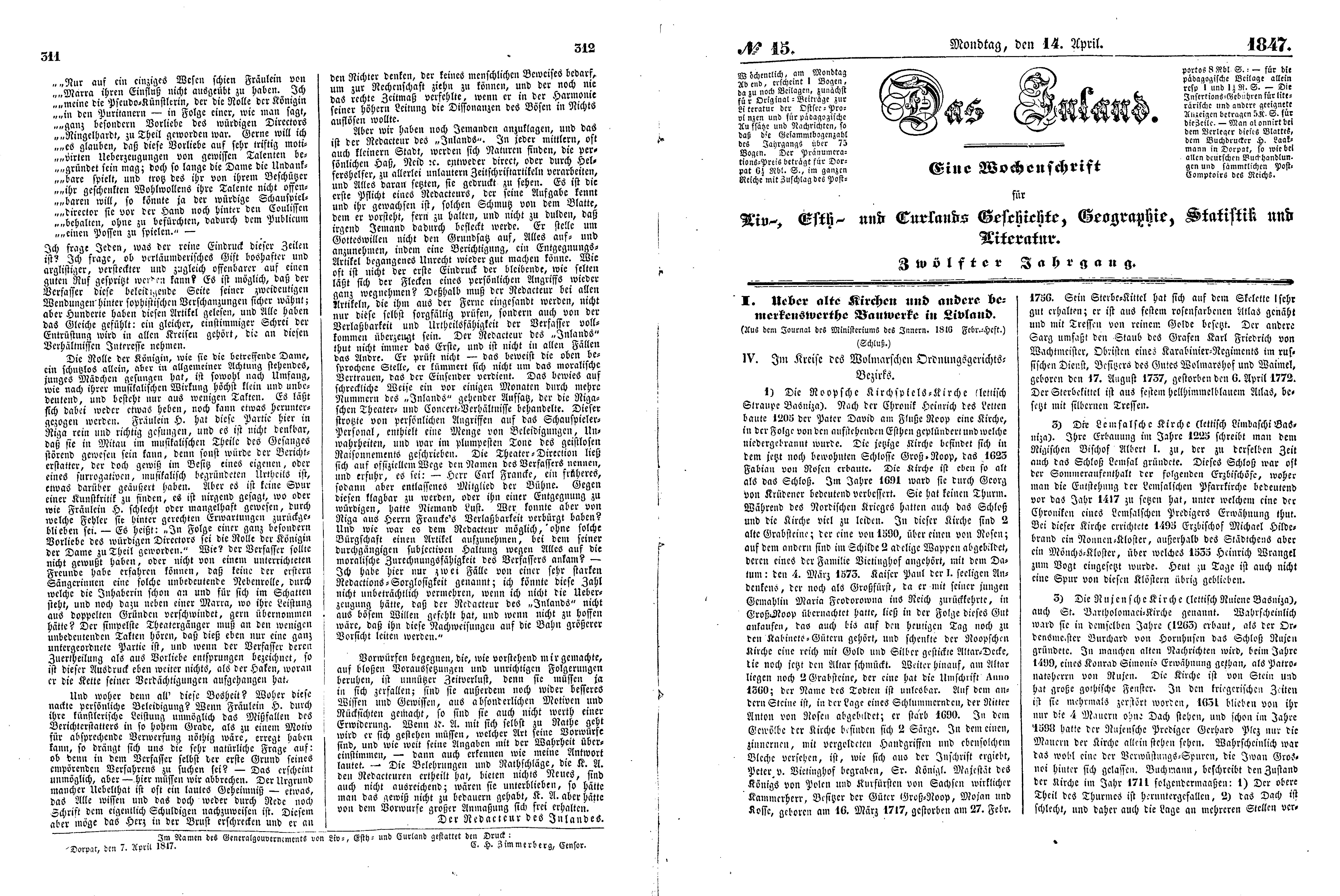 Das Inland [12] (1847) | 83. (311-314) Основной текст