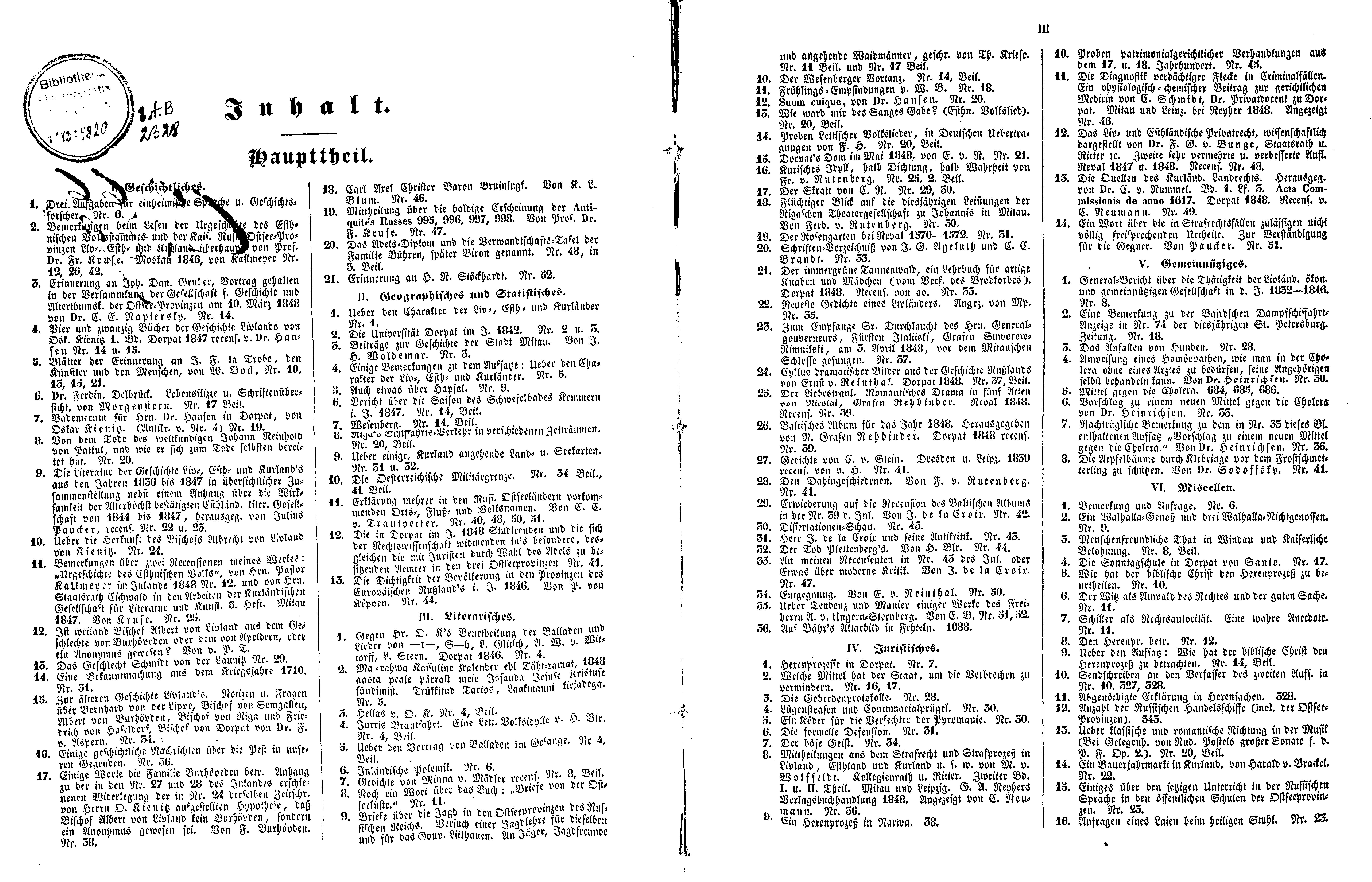 Das Inland [13] (1848) | 2. (II-III) Register