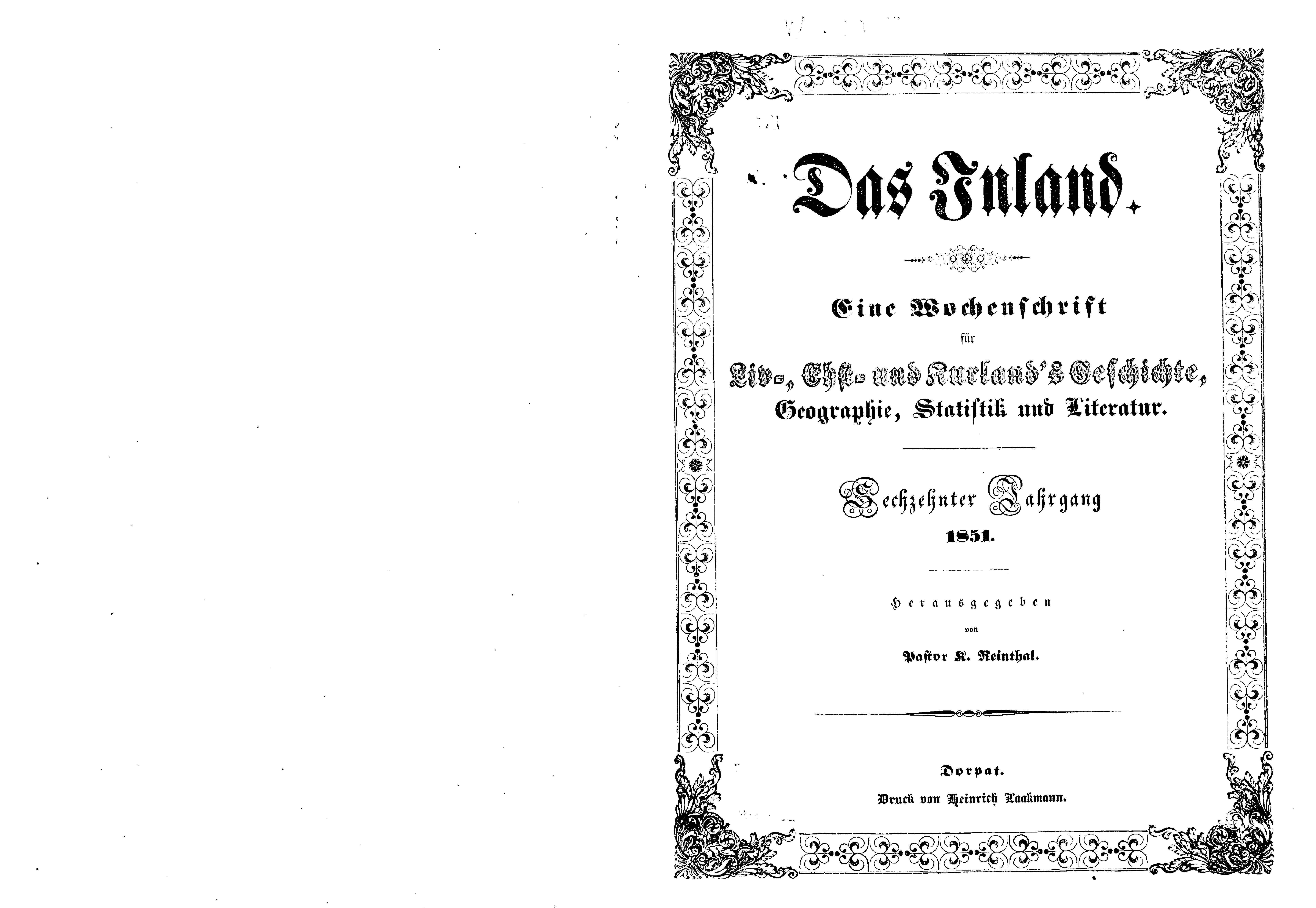Das Inland [16] (1851) | 1. Tiitelleht