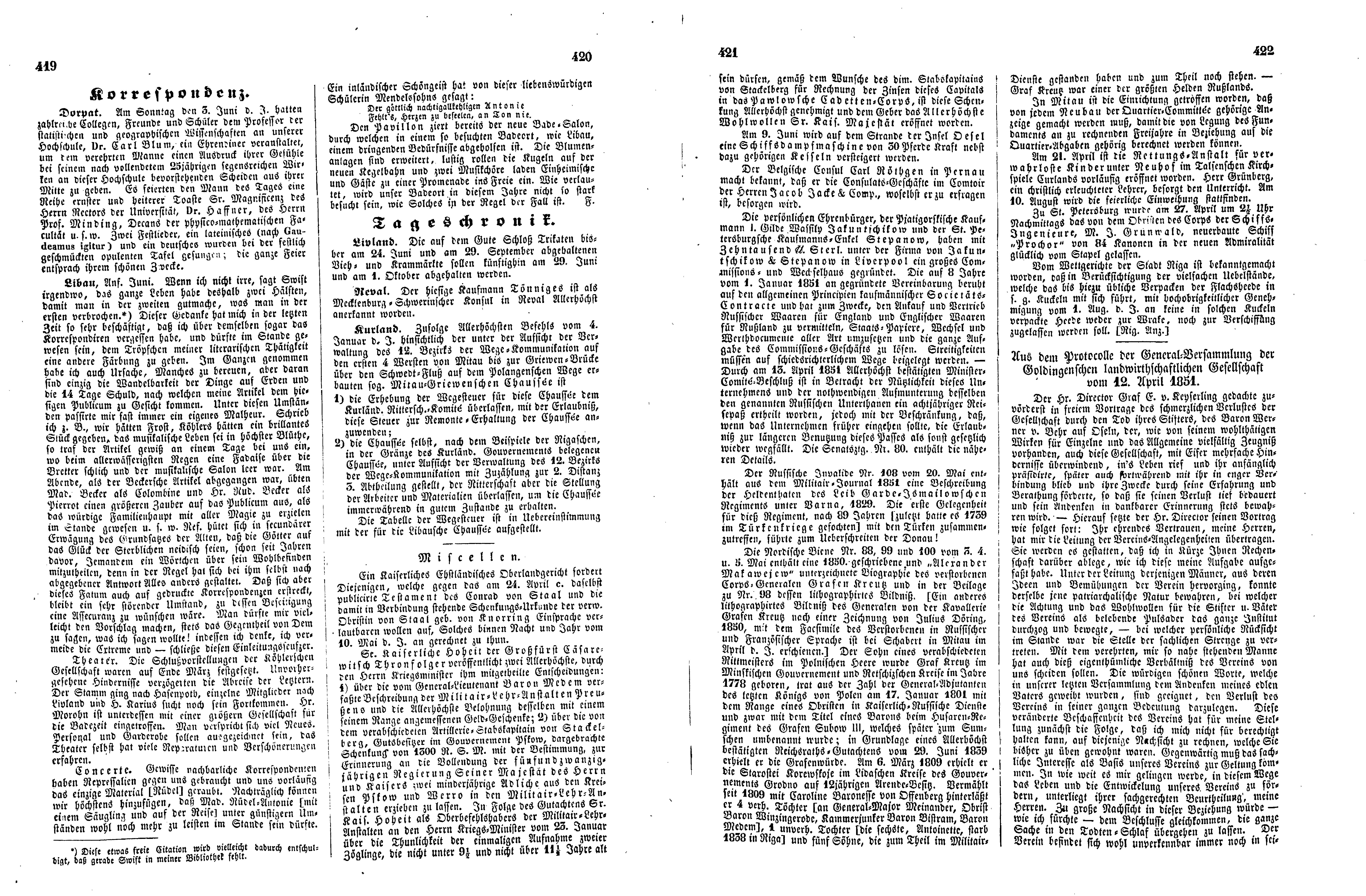 Das Inland [16] (1851) | 109. (419-422) Main body of text