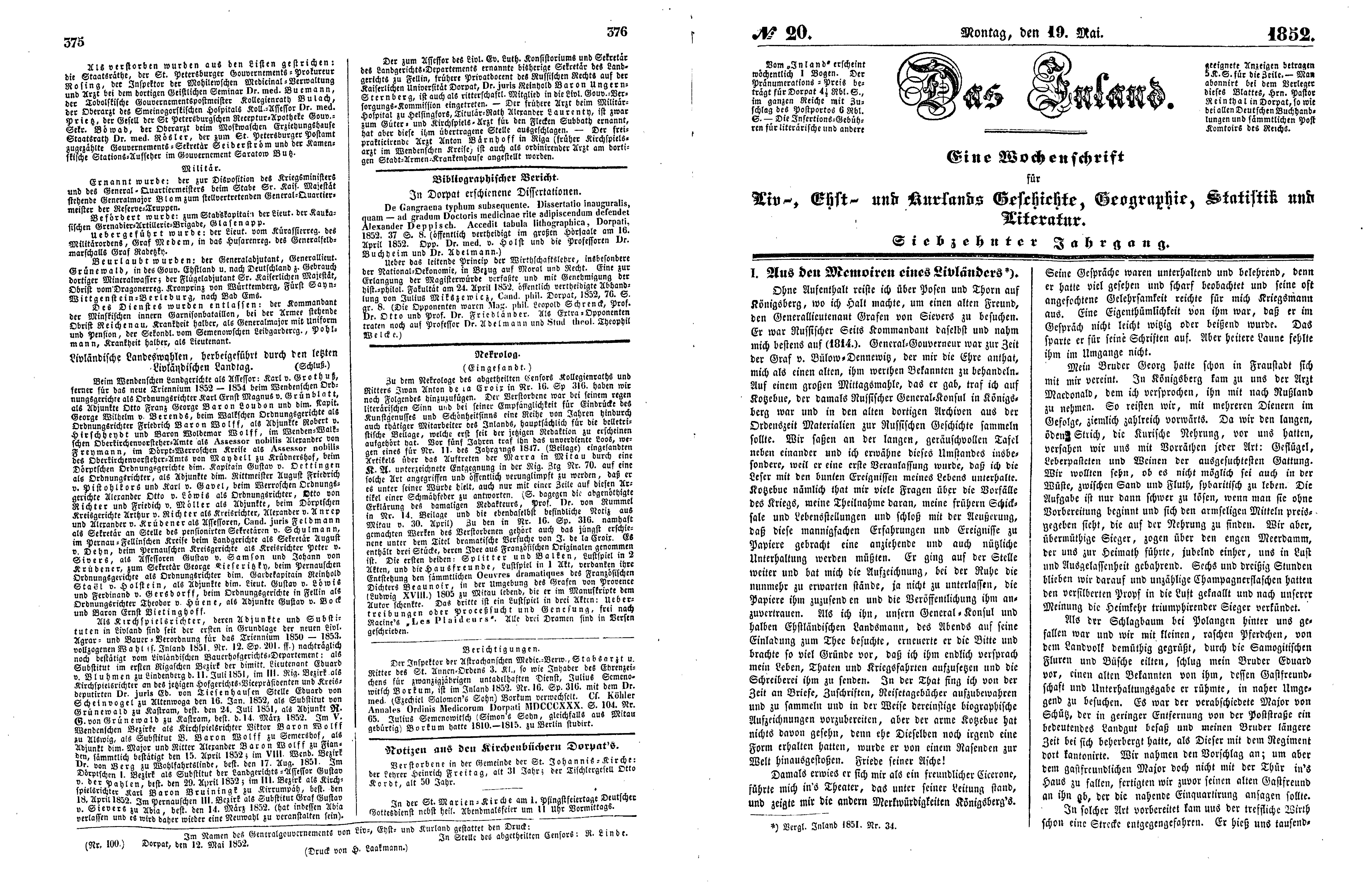 Das Inland [17] (1852) | 98. (375-378) Основной текст
