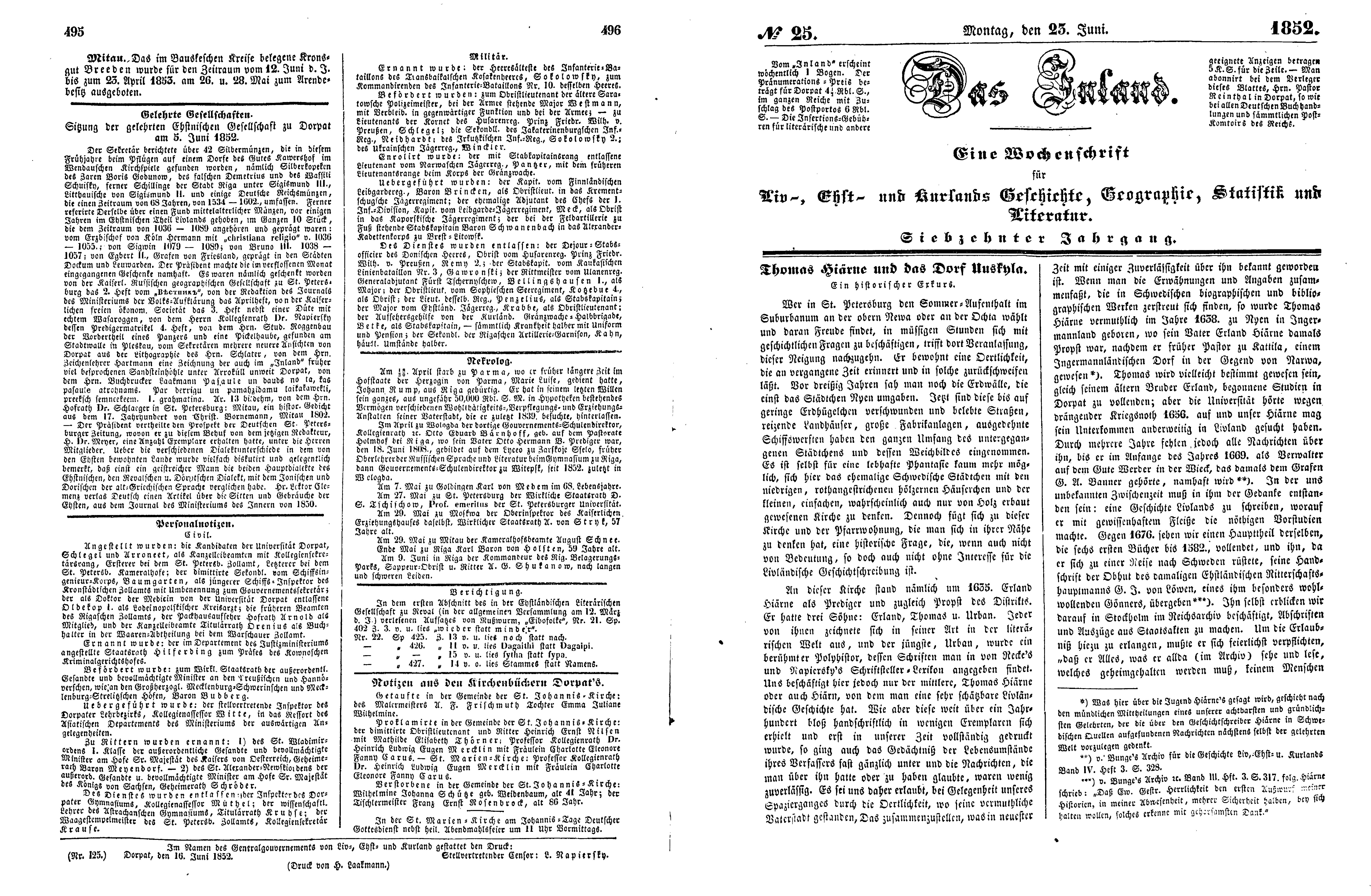 Das Inland [17] (1852) | 128. (495-498) Main body of text