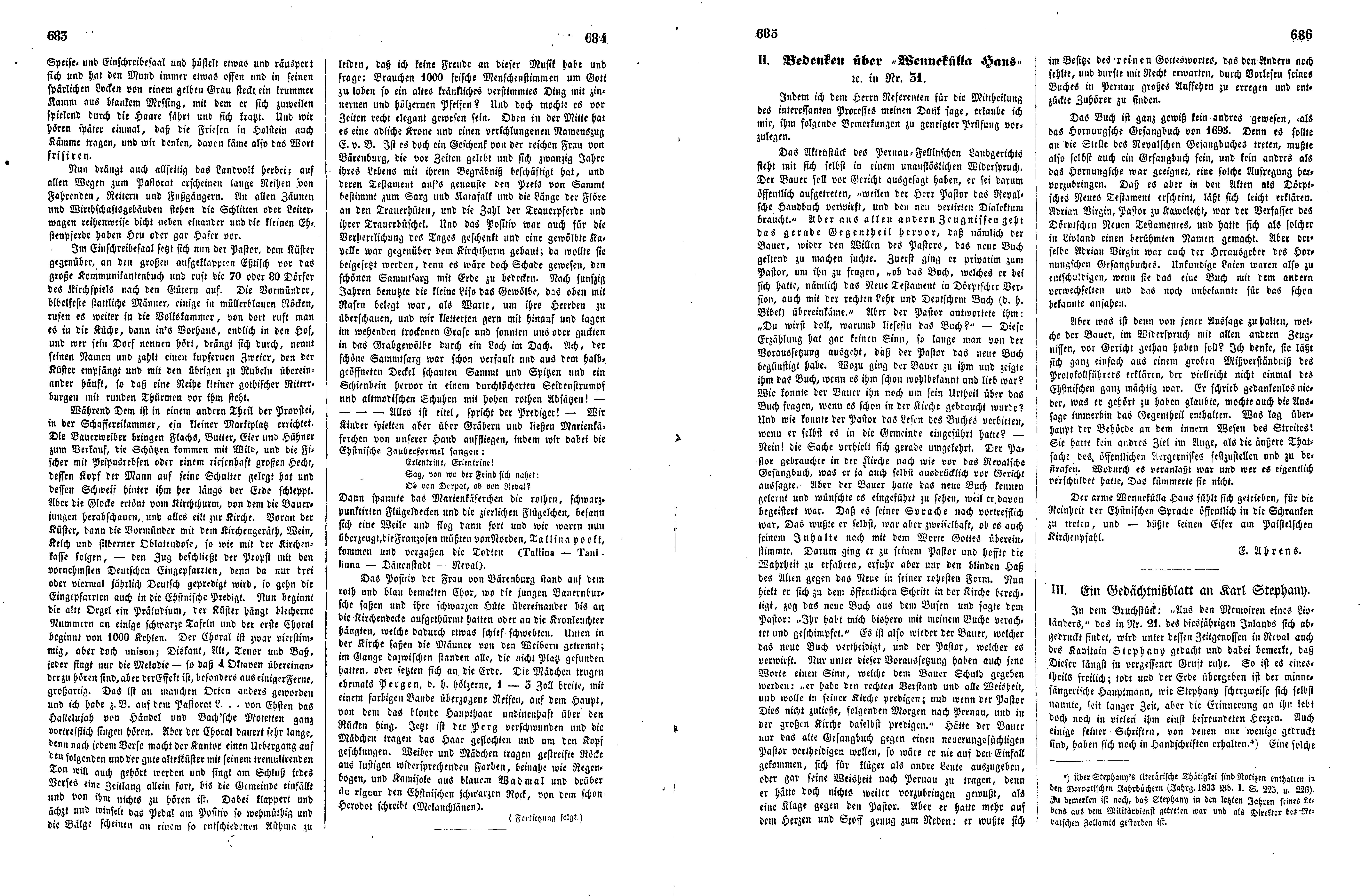 Bedenken über "Wennekülla Hans" (1852) | 1. (683-686) Põhitekst