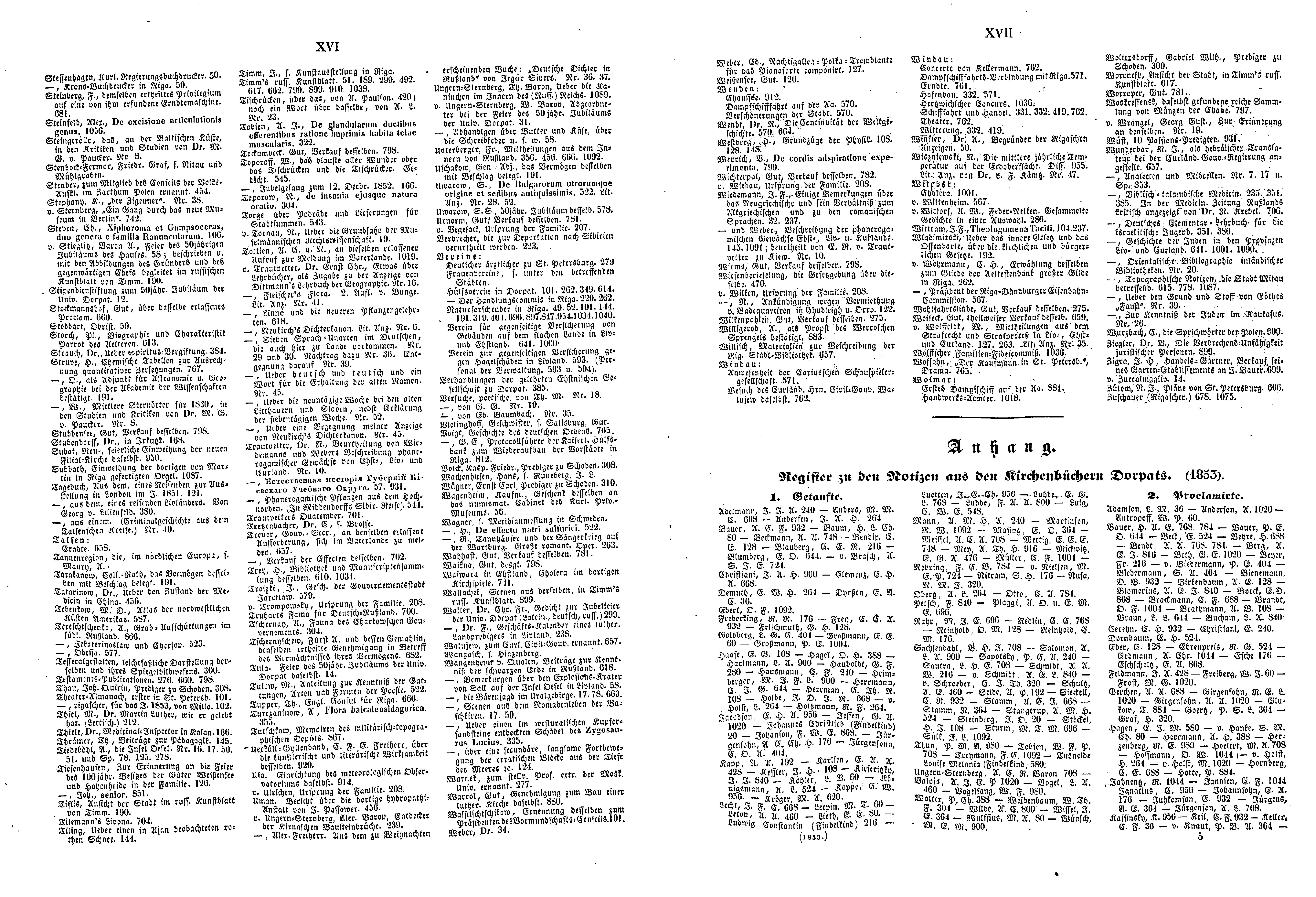 Das Inland [18] (1853) | 9. (XVI-XVII) Register