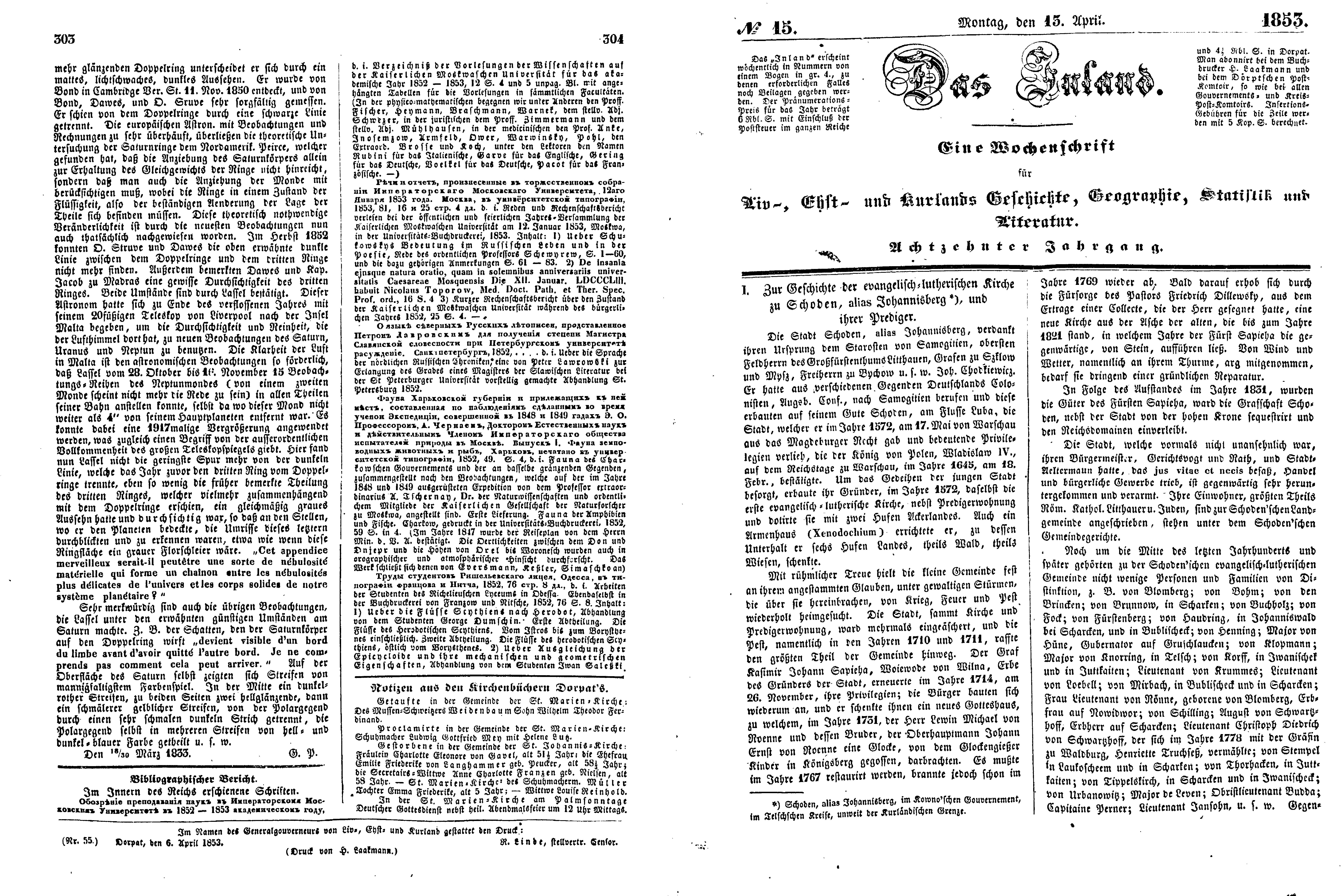 Das Inland [18] (1853) | 86. (303-306) Main body of text