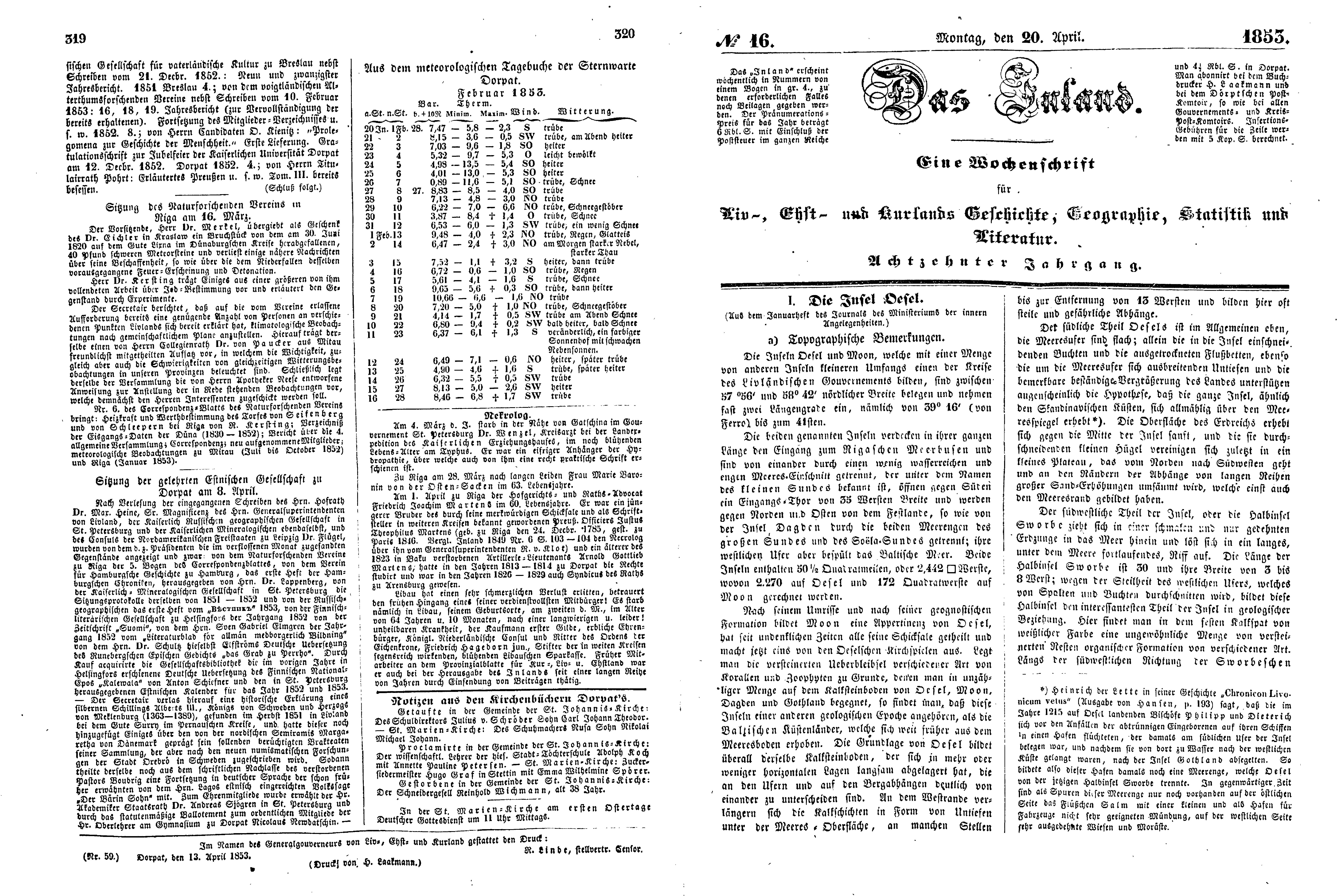 Das Inland [18] (1853) | 90. (319-322) Main body of text