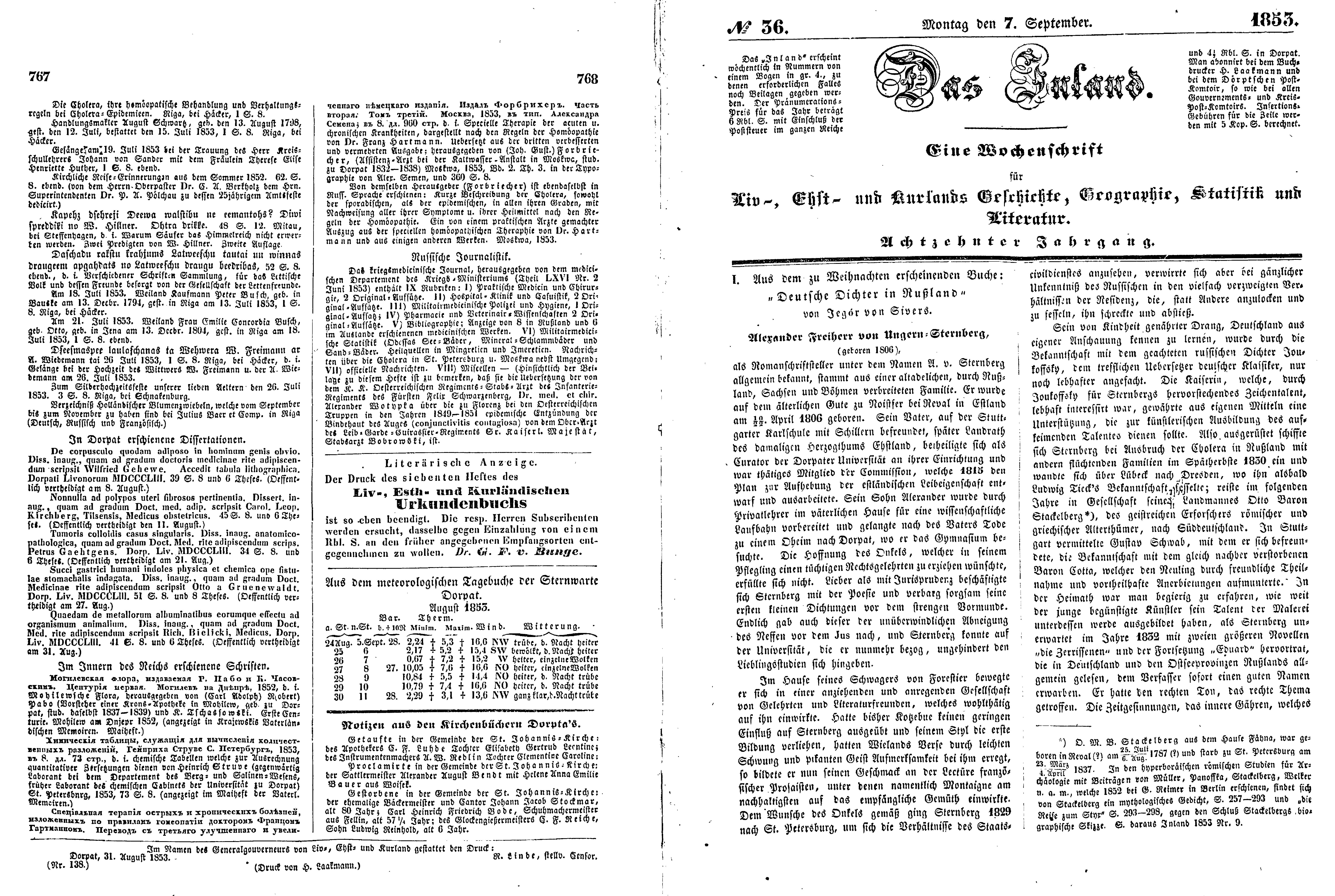 Das Inland [18] (1853) | 202. (767-770) Основной текст