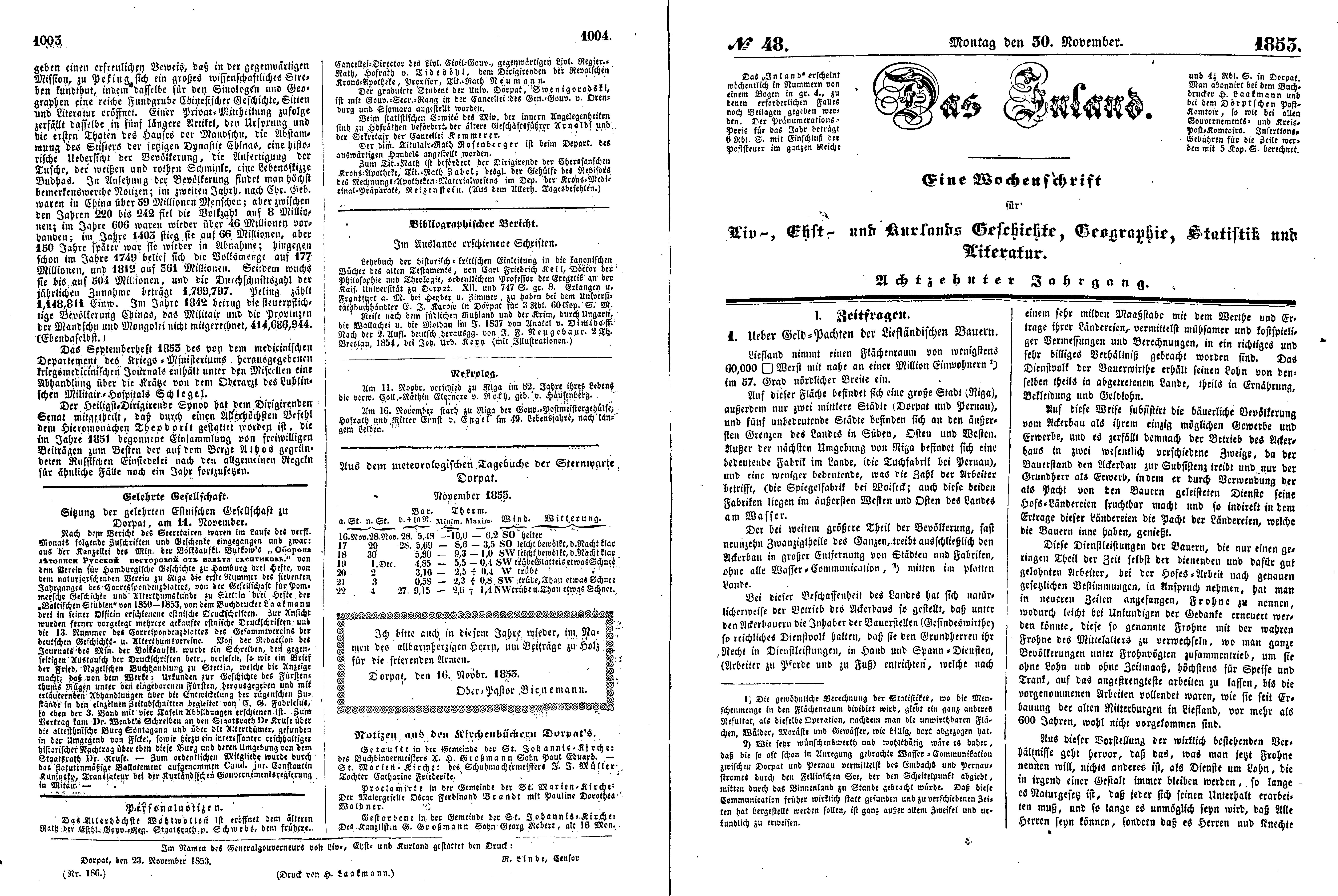 Das Inland [18] (1853) | 261. (1003-1006) Основной текст