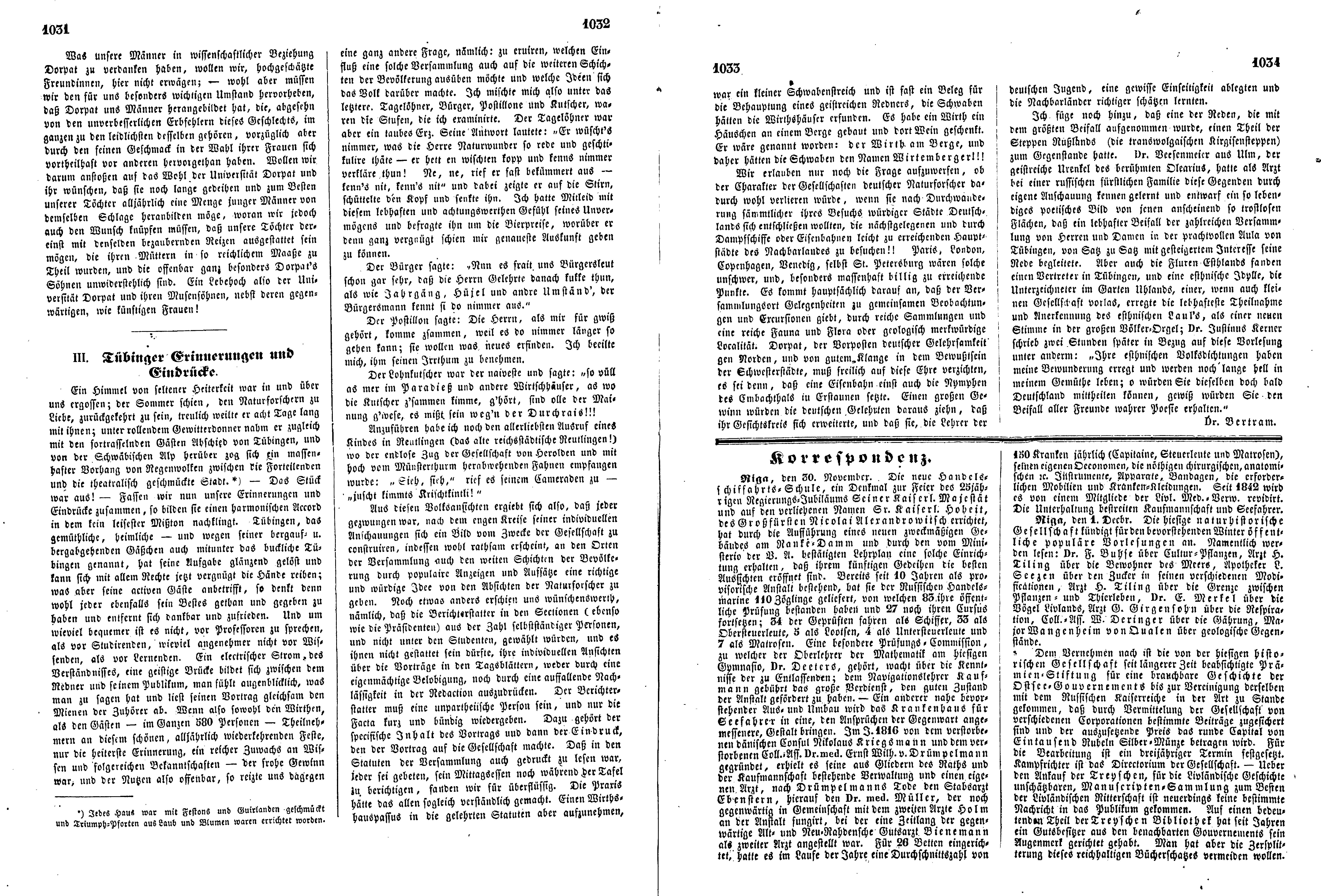 Tübinger Erinnerungen und Eindrücke (1853) | 1. (1031-1034) Haupttext