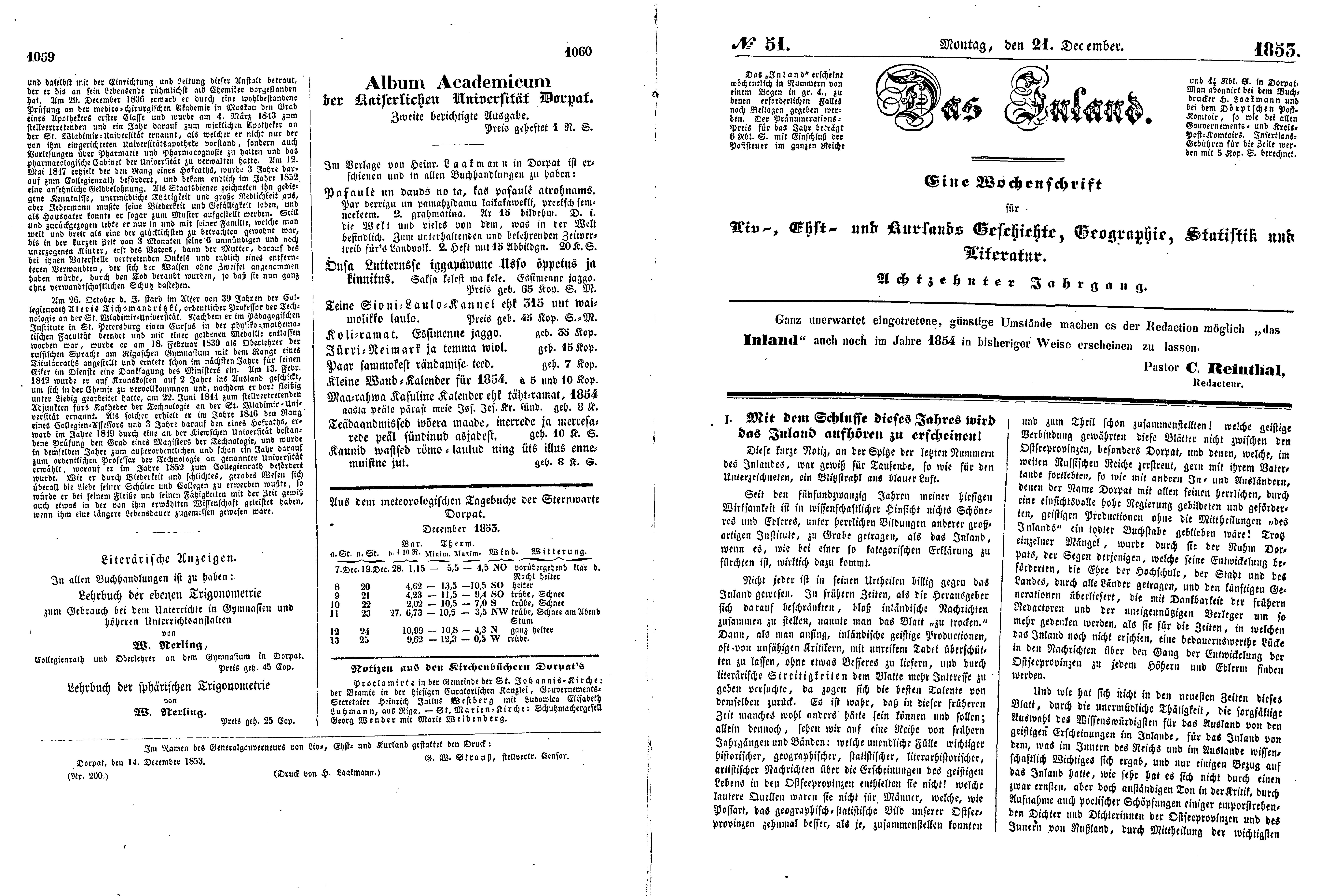 Das Inland [18] (1853) | 275. (1059-1062) Основной текст