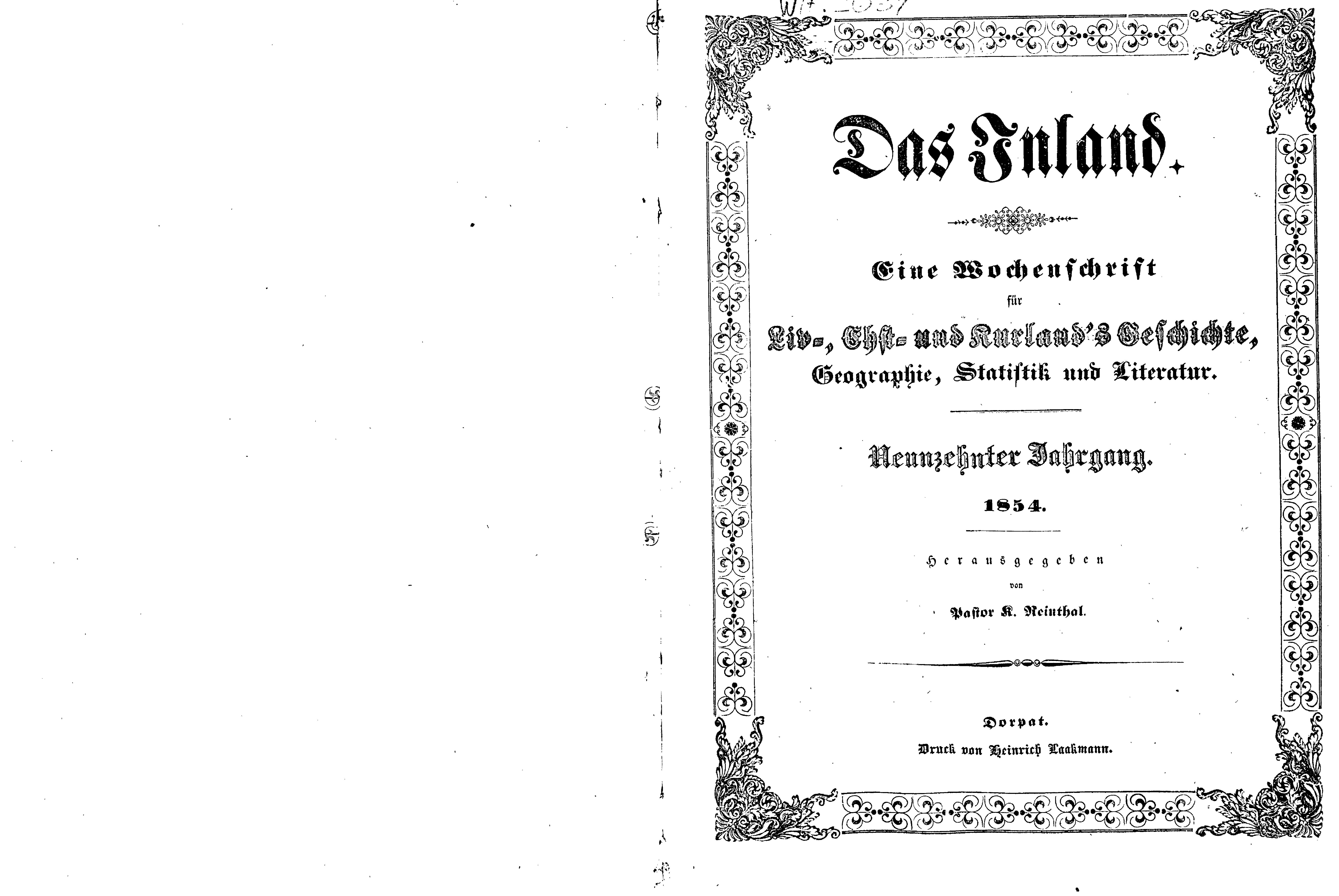 Das Inland [19] (1854) | 1. Титульный лист